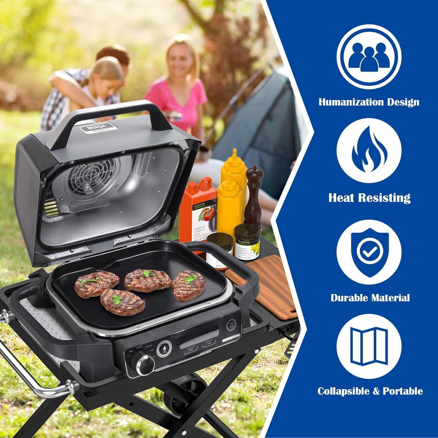 Support pliable pour barbecue Ninja Woodfire - Chariot avec étagère latérale pour Ninja Woodfire OG700 OG800 OG900 OO101 Series