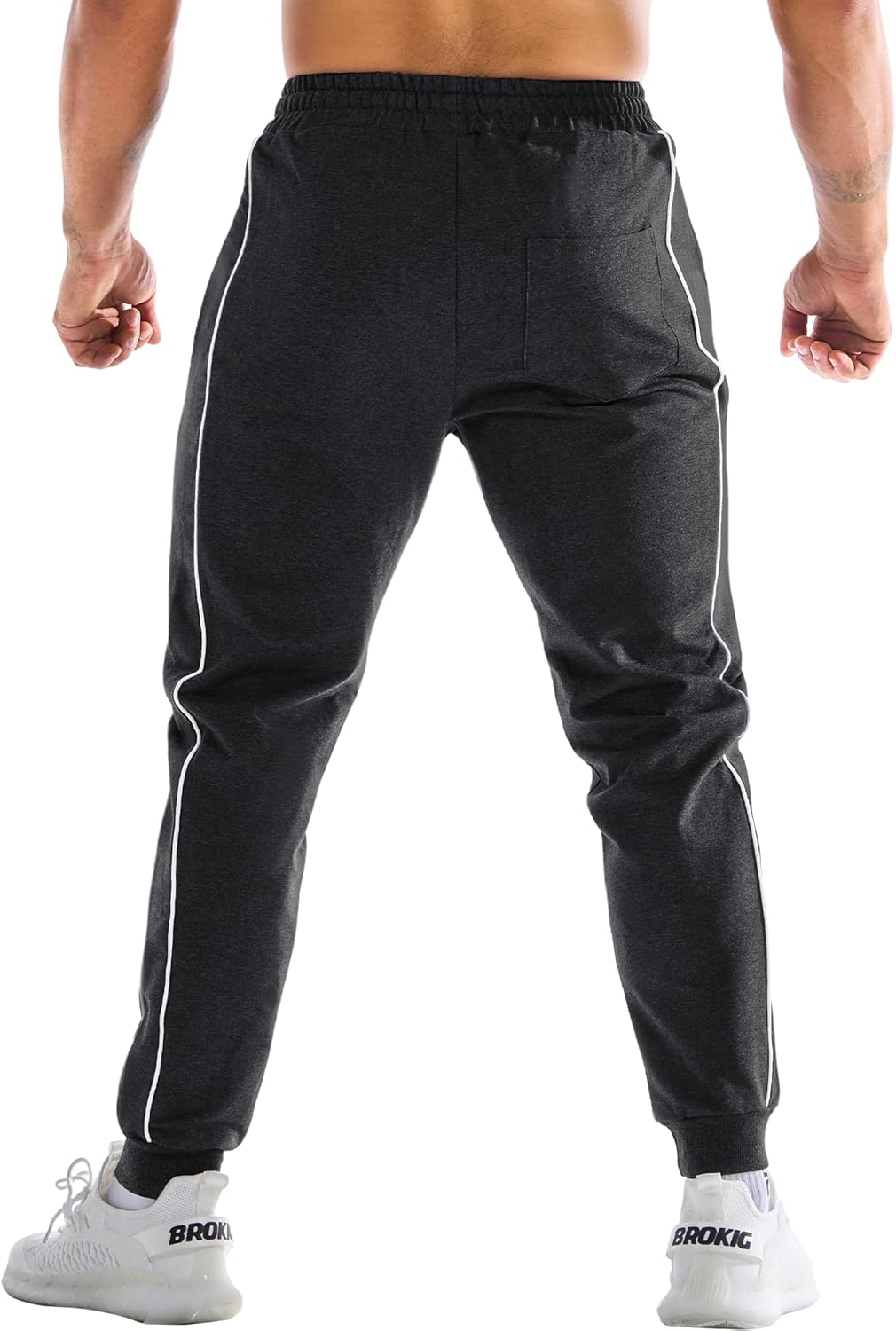 BROKIG Men's Stripe Gym Joggers Pants, Causal Slim fit Tapered Workout Sweatpants with Zipper Pocket - Image 5