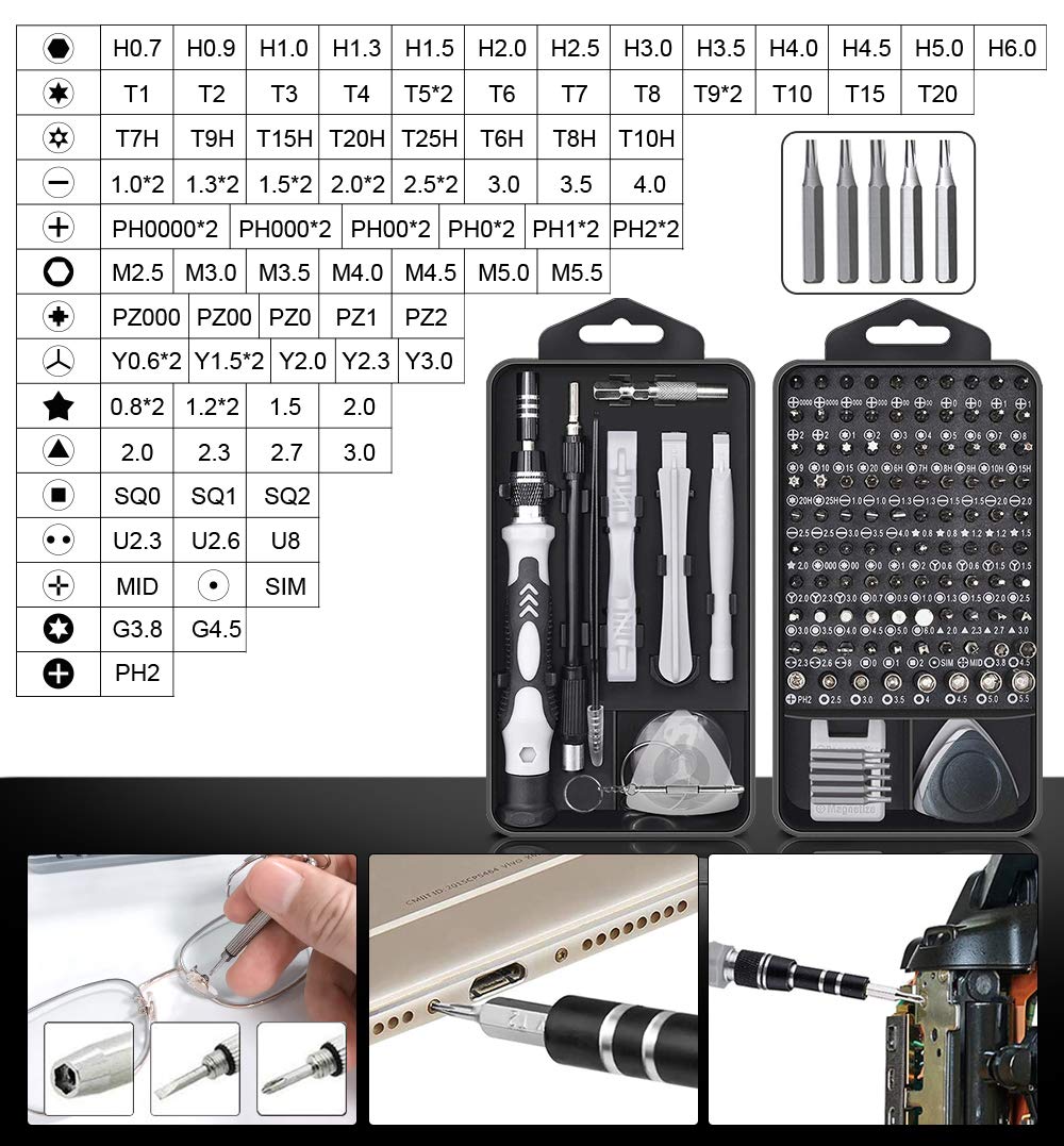 Hevanto Set di cacciaviti di precisione 130 in 1, con custodia e manico antiscivolo, kit di riparazione fai da te per smartphone, computer portatili, orologi, occhiali, PS4, cacciavite per PC