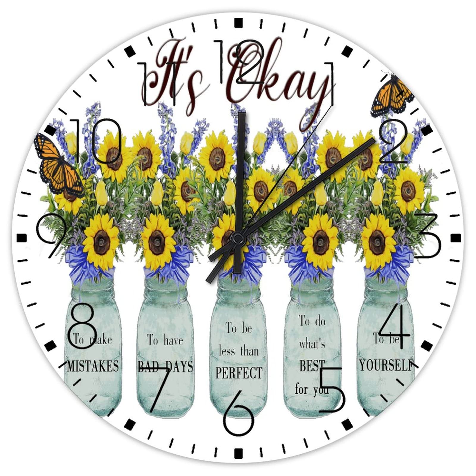 Horloge murale en bois tournesol 38cm pendule silencieuse salon
