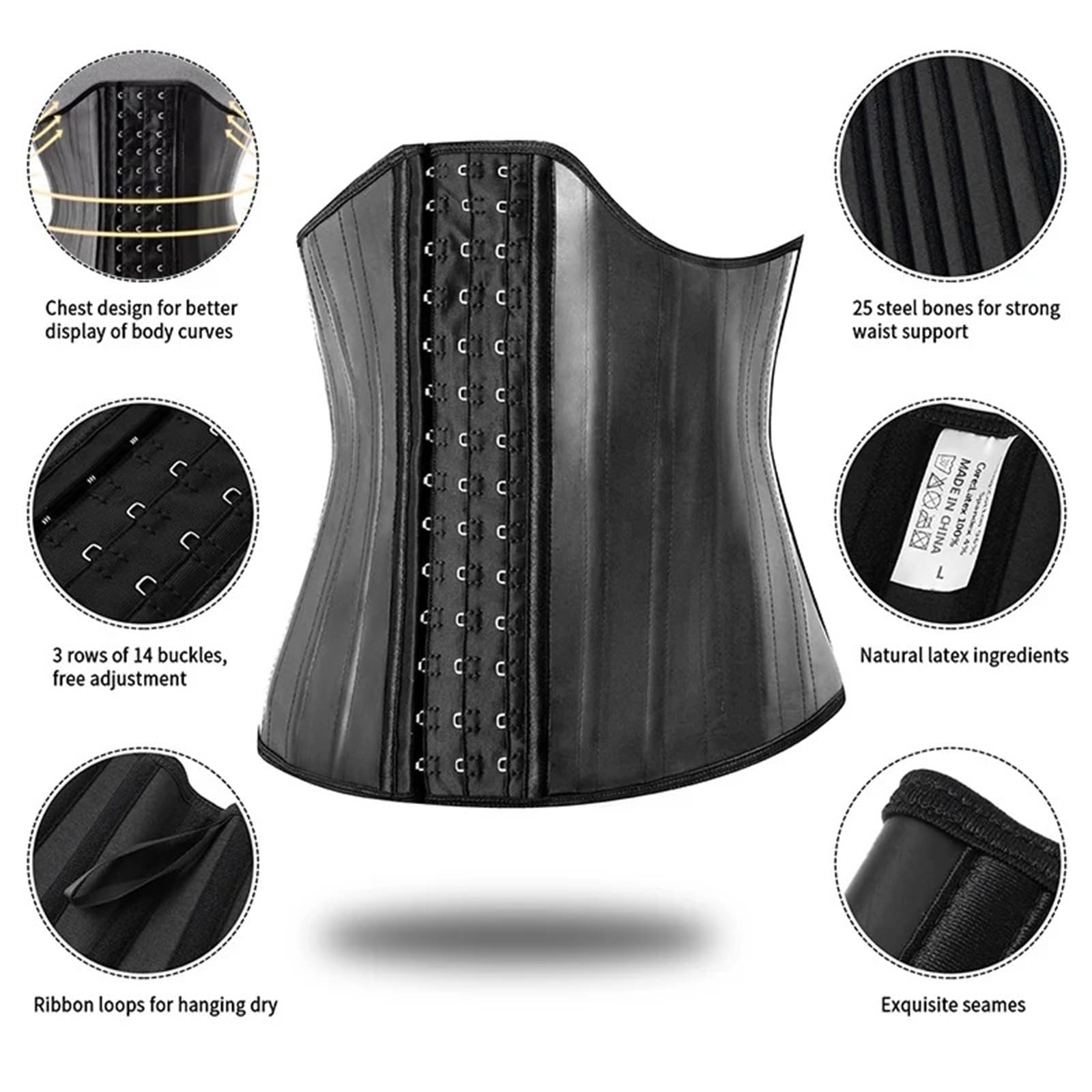25 Corsetto Modellante in Lattice e Gomma con Ossa d'Acciaio per Donna