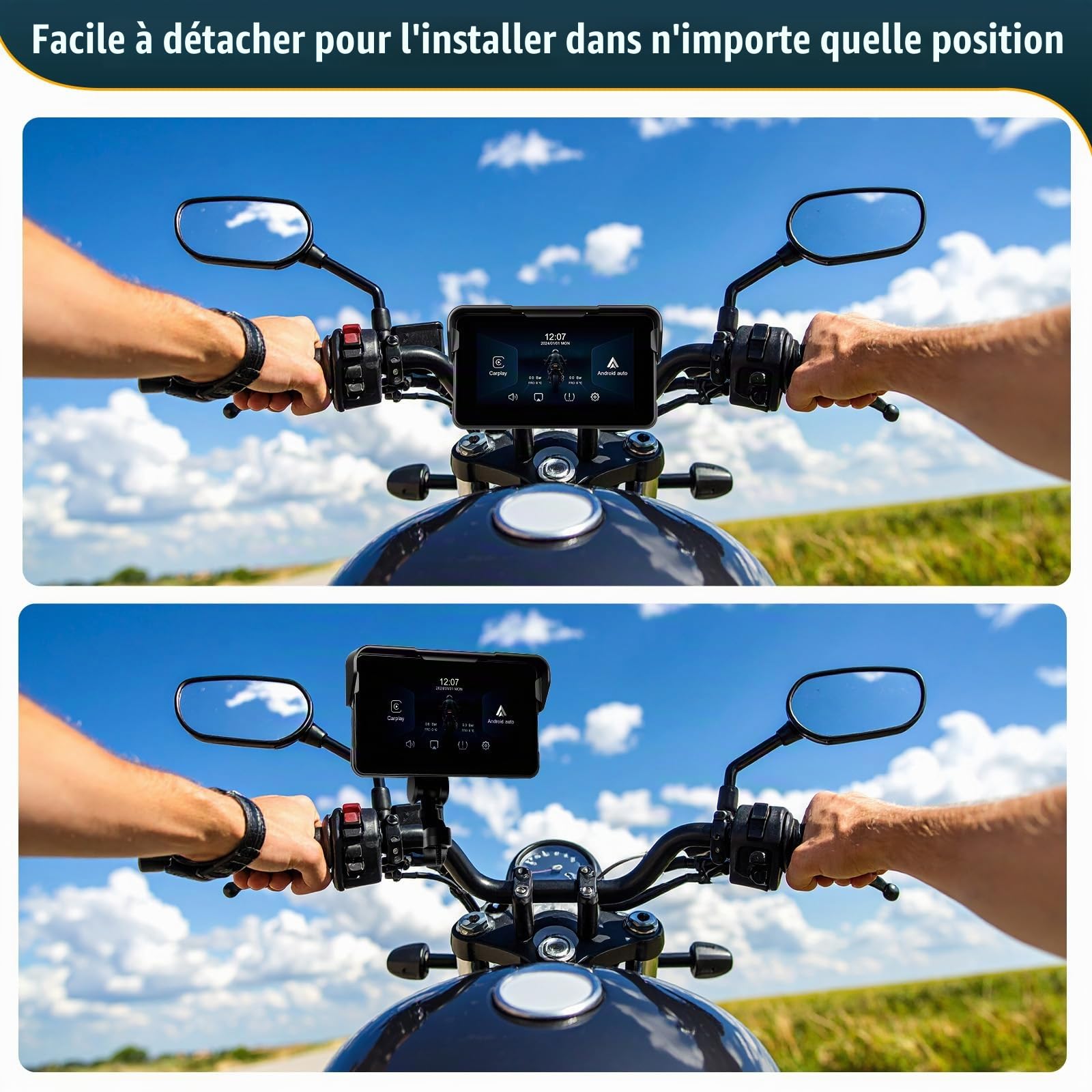 CAMECHO Moto Carplay Navi Écran avec Carplay sans Fil Android Auto IP68 Étanche Appareils de Nvigation, 5 Pouces Écran Tactile Bluetooth pour Motos avec Android Cast Airplay