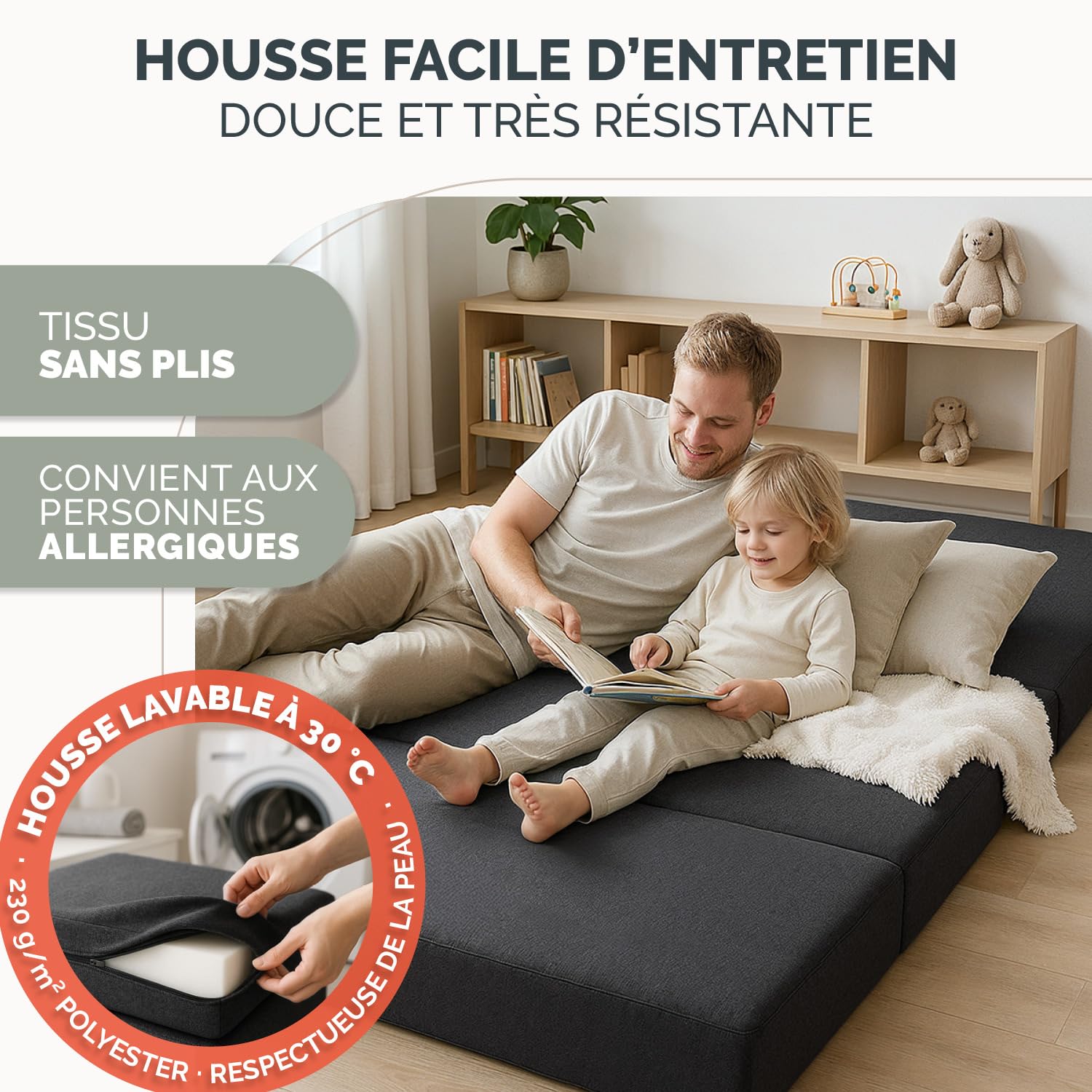 Blumtal Matelas Pliable 200x120x15 cm – Matelas de Sol en 3 Parties, Épais 15 cm, Lit d’Appoint 1 Personne en Mousse avec Housse, Confort Doux, Anthracite