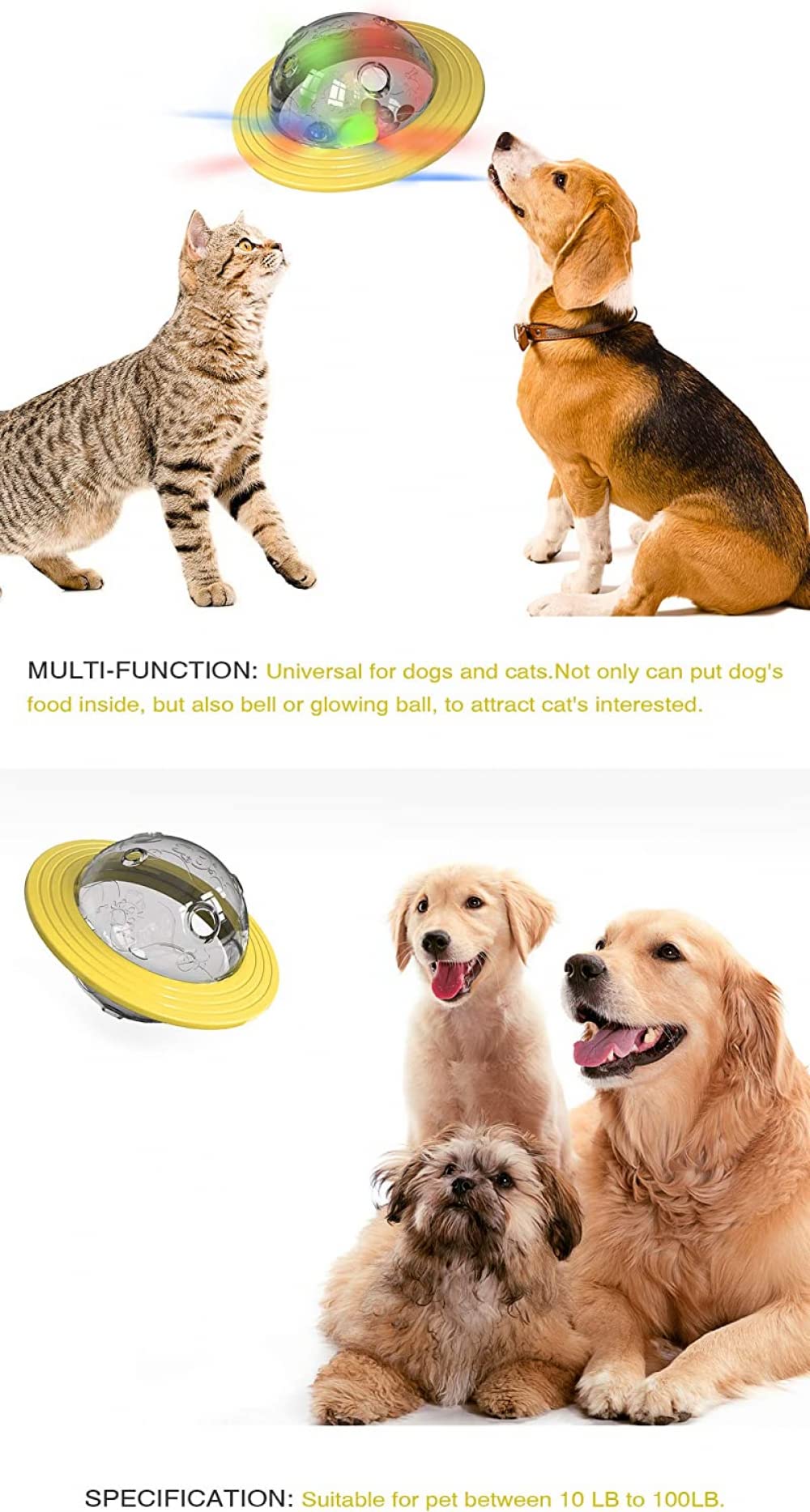 JDF -Verstellbarer Leckerli-Ball (Slow Feeder, Hundespielzeug, Leckerlispender und interaktives Hundespielzeug)-Yellow
