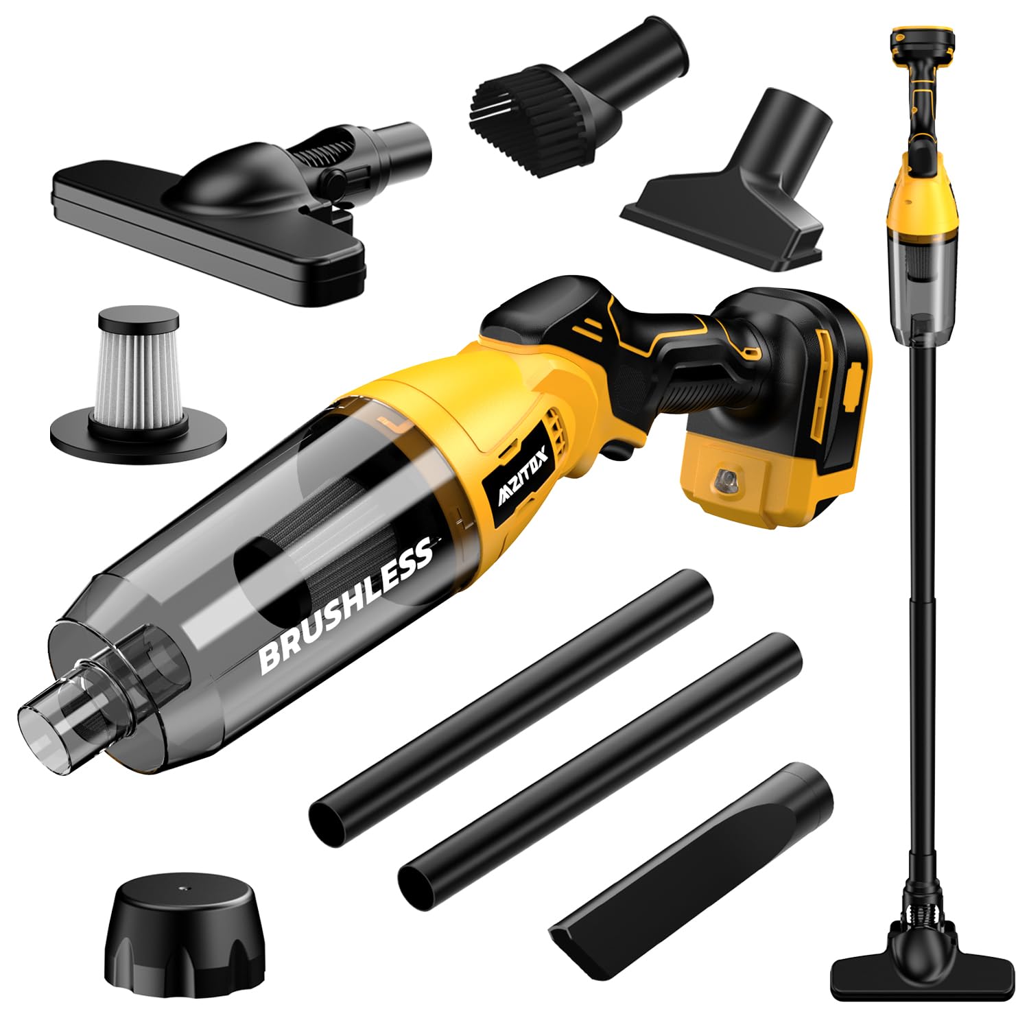 Mzitox Cordless Vacuum for Dewalt 20V Max Battery - 5-in-1 Handheld Electric Cleaner with 450W Brushless Motor, 24Kpa Suction, HEPA Filtration - Floor, Carpet, Car, Budget-Friendly