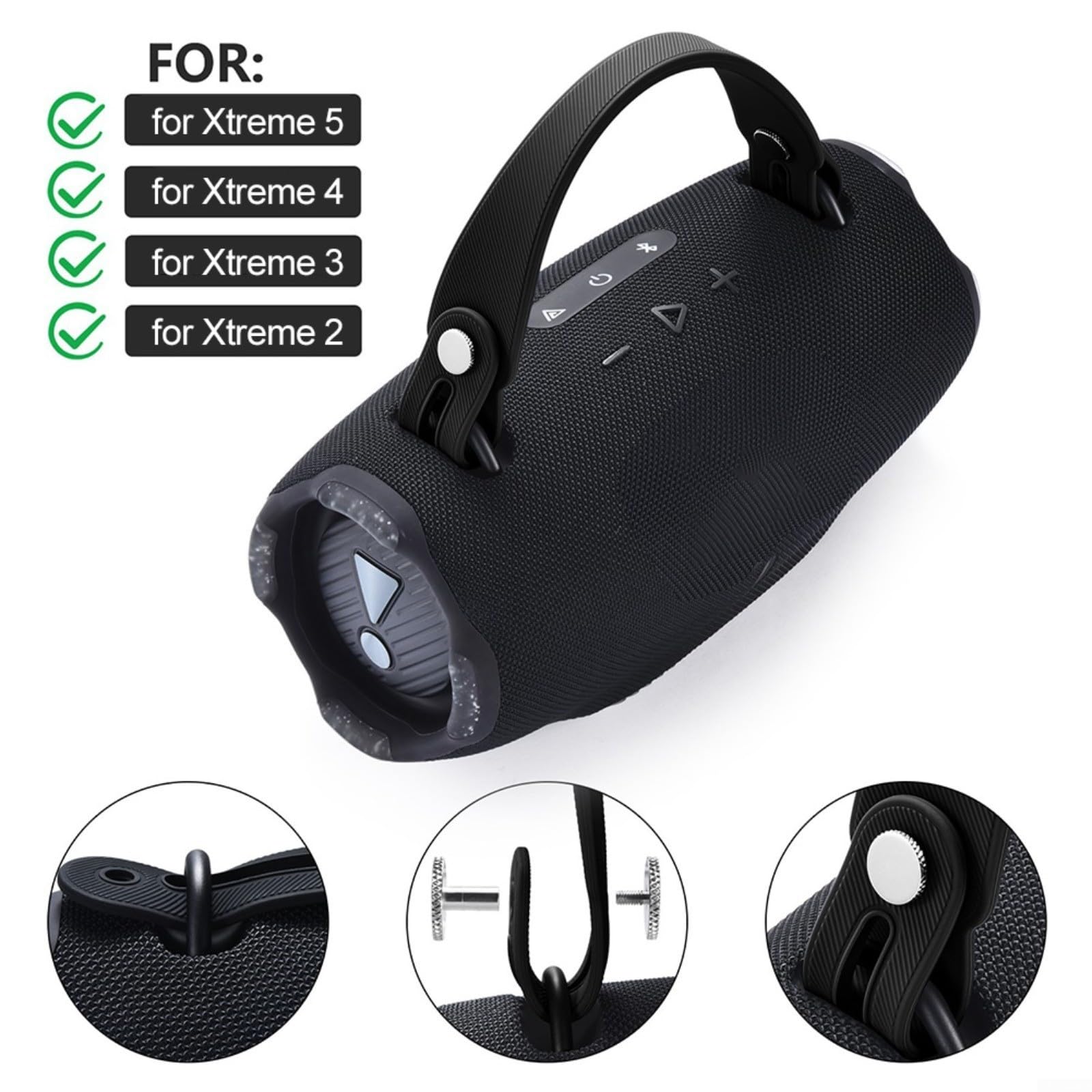 HpLive Mango de altavoz para JBL, correa de mano de silicona para JBL para altavoces Xtreme 5/4/3/2, asa antideslizante para un agarre seguro (negro)