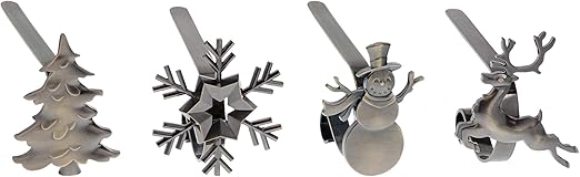 Haute Decor MantleClip Stocking Holders with Removable ZINC Alloy Holiday Icons (4-Pack Assorted Icons, Antique Brass)