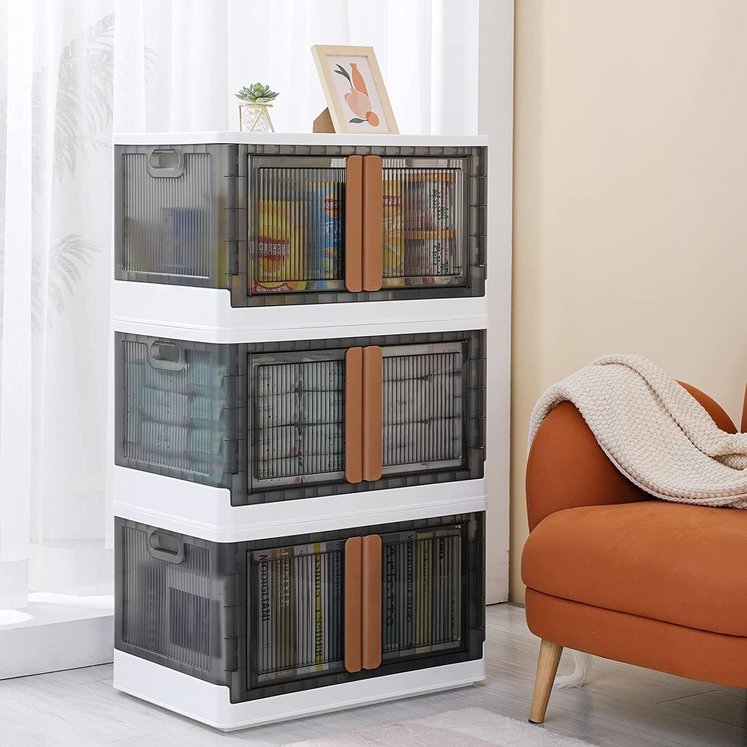 Storage Bins with Lids,34 Quart Plastic Stackable Storage Boxes,Collapsible