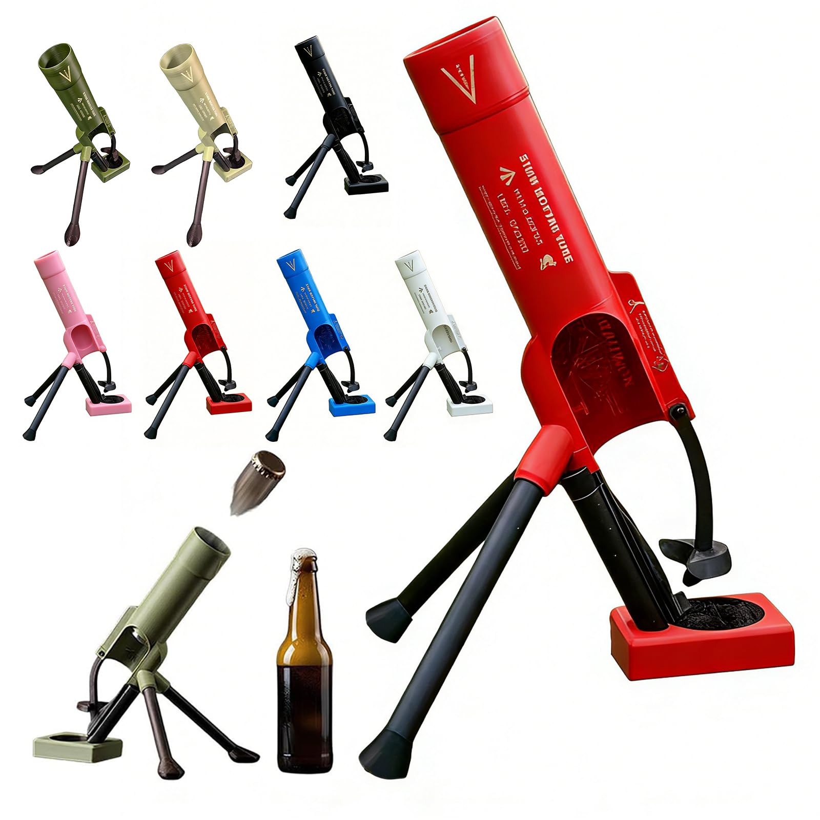 Usper Décapsuleur de bière amélioré - Mortier à bière - Canon à bière - Lance-grenade - Mortier pour bars et étagères (En polypropylène, Rouge, Pour 300-355ml)
