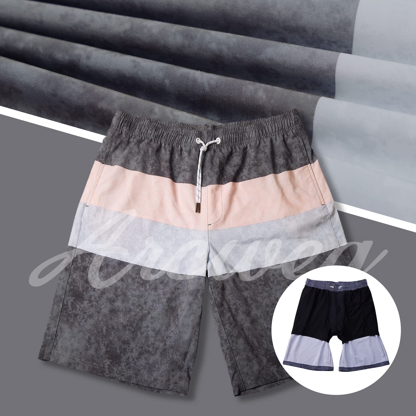Arcweg Bañador para Hombre con compresión 2 en 1, de Secado rápido, Pantalones Cortos de Playa con Bolsillo con Cremallera