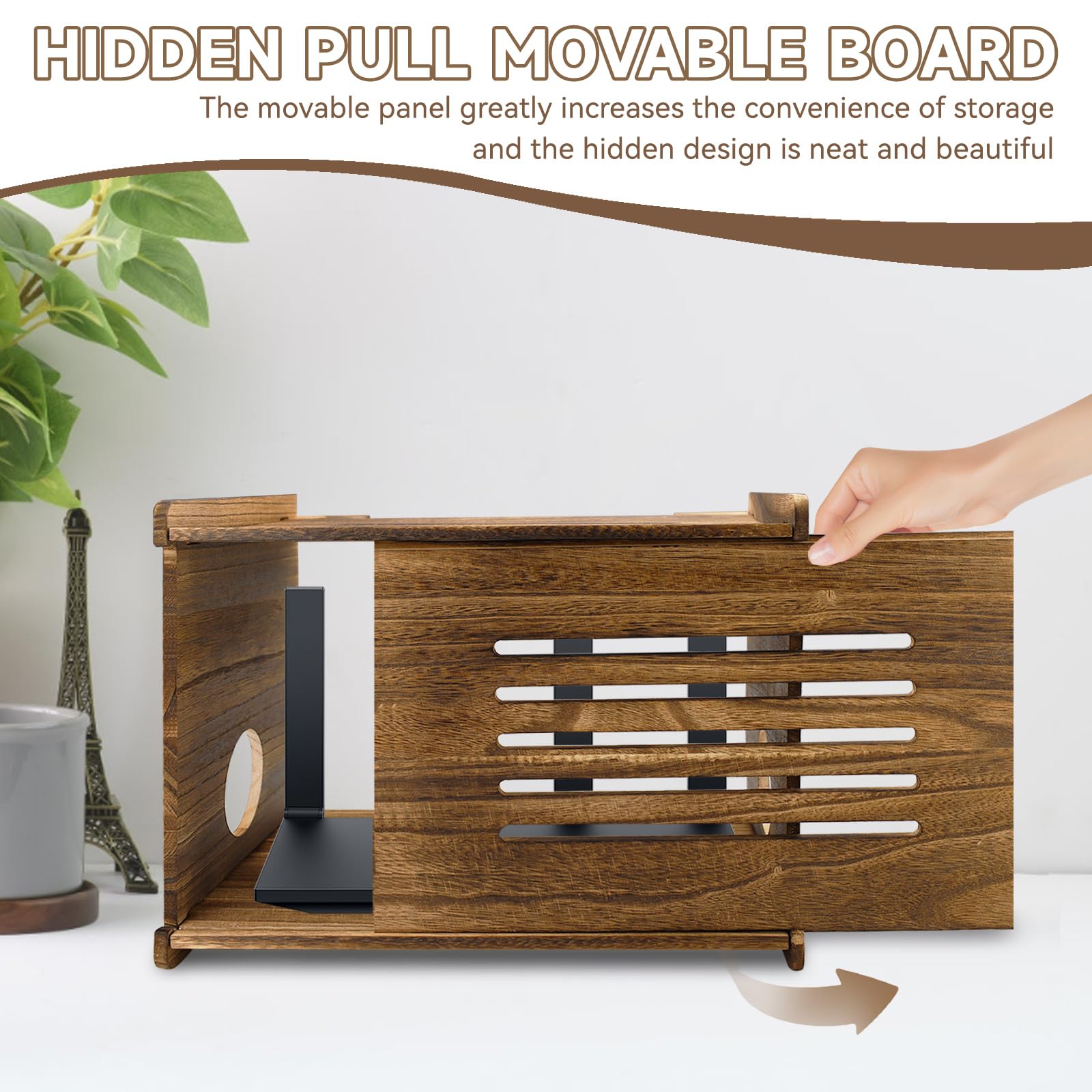 Estante de madera para router, caja de almacenamiento para router para estante de gestión de cables y organizador, caja oculta para router para gestionar cables