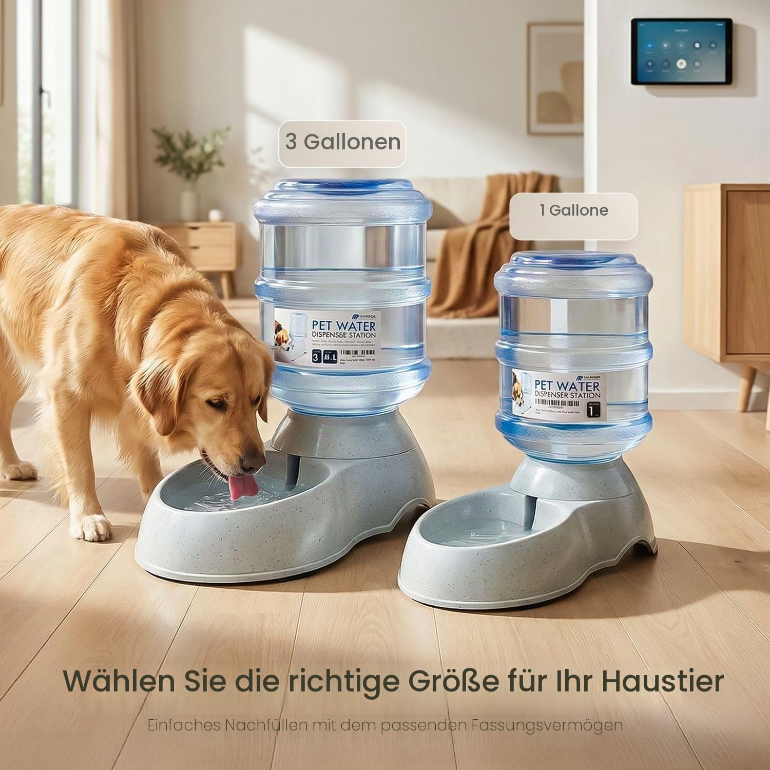 Flexzion Automatischer Wasserspender für Katzen und Hunde, Automatisierte Auffüllung Wassertränke für Haustiere, Hundenapf Wasserbrunnen Trinkbrunnen Trinkflasche für Kleintiere 3,8L