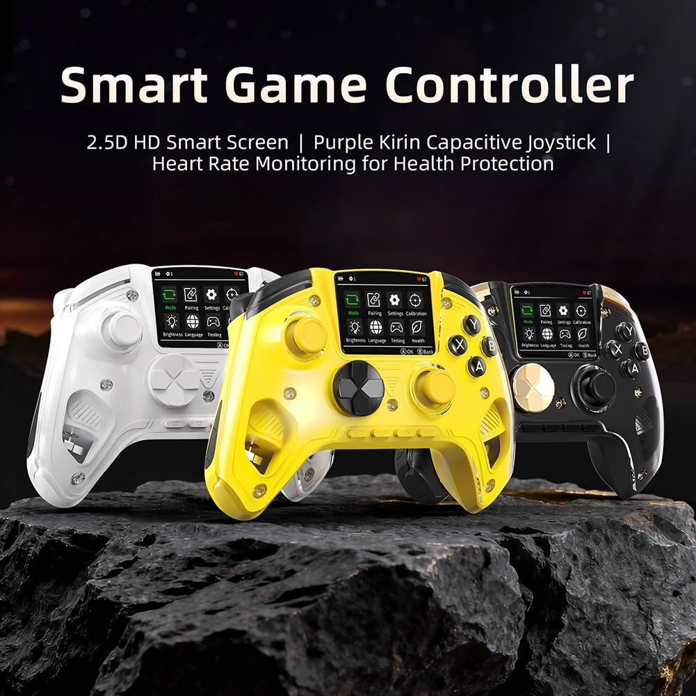 Gamepad wireless con ricevitore 2.4G, grande schermo display e trigger dual hall, controller ABS compatto per giochi su PC (bianco)