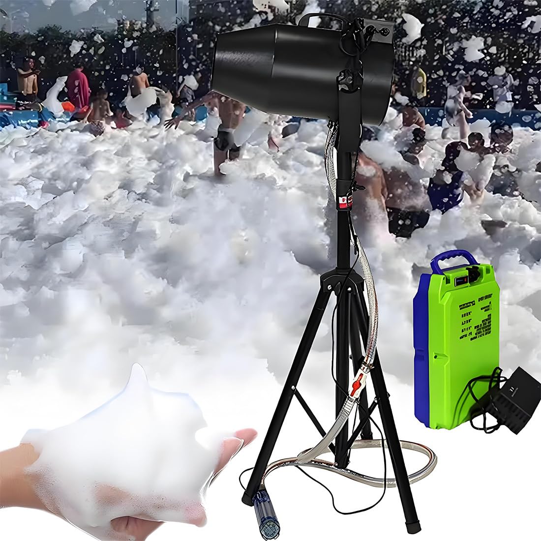 Macchina per schiuma da 1000 W per feste, angolo regolabile, effetto palcoscenico, distanza di spruzzo 6-10 m, copertura 80㎡, ideale per eventi estivi all'aperto per bambini