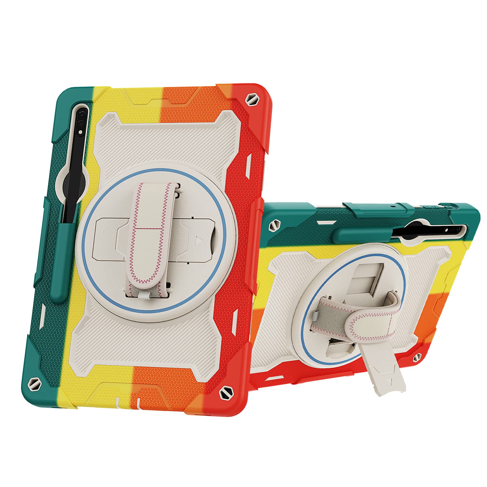 nincyee Tablet Case for Samsung Galaxy Tab S9+/S9 FE+ 12.4",Kids Rainbow Heavy Duty Silicone Shockproof Case with Pencil Holder,Shoulder Strap,