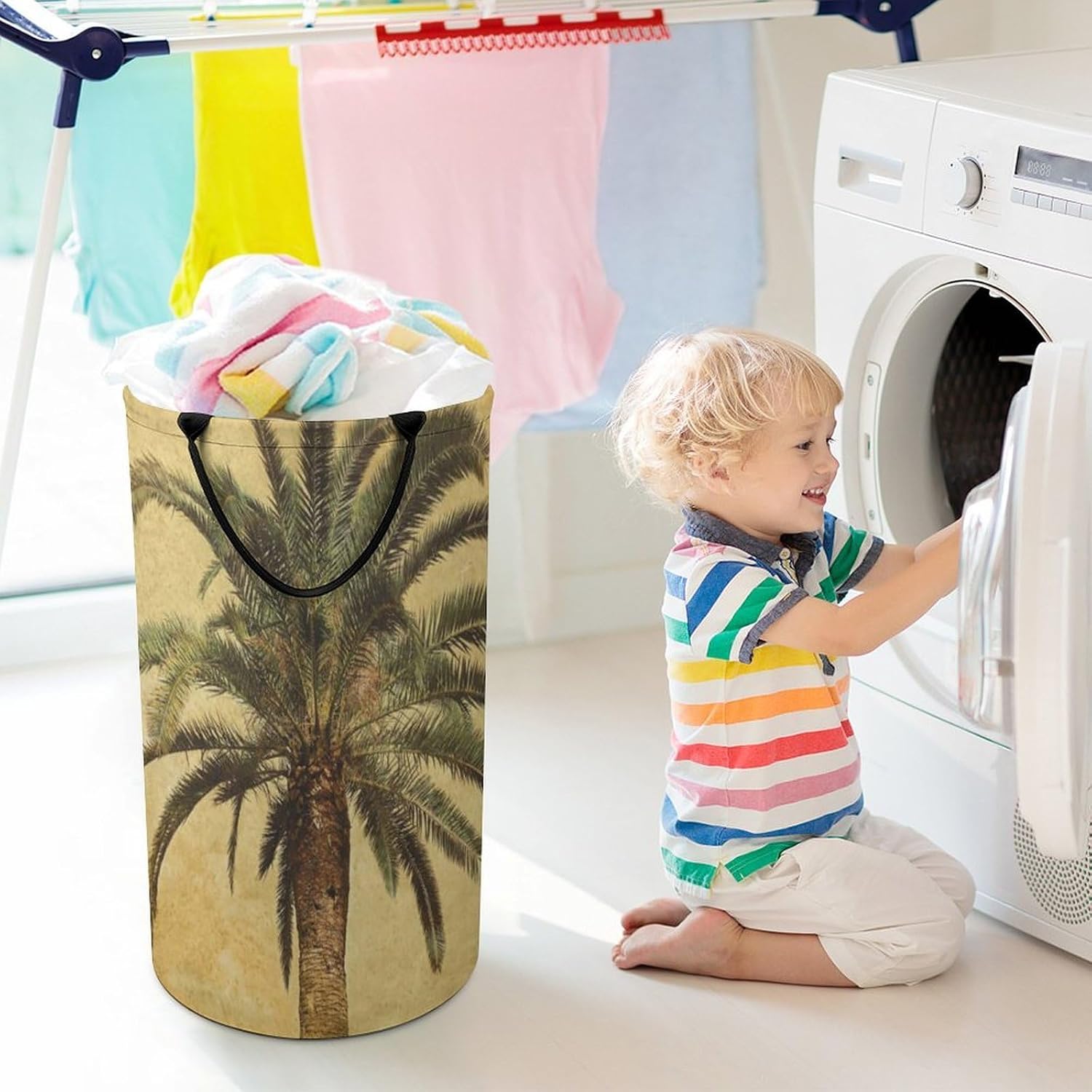 Palm Tree Tropical Large Capacity Laundry Baskets,Collapsible Clothes Hamper with Handles，Laundry Hampers for Bathroom,Bedroom,Towels