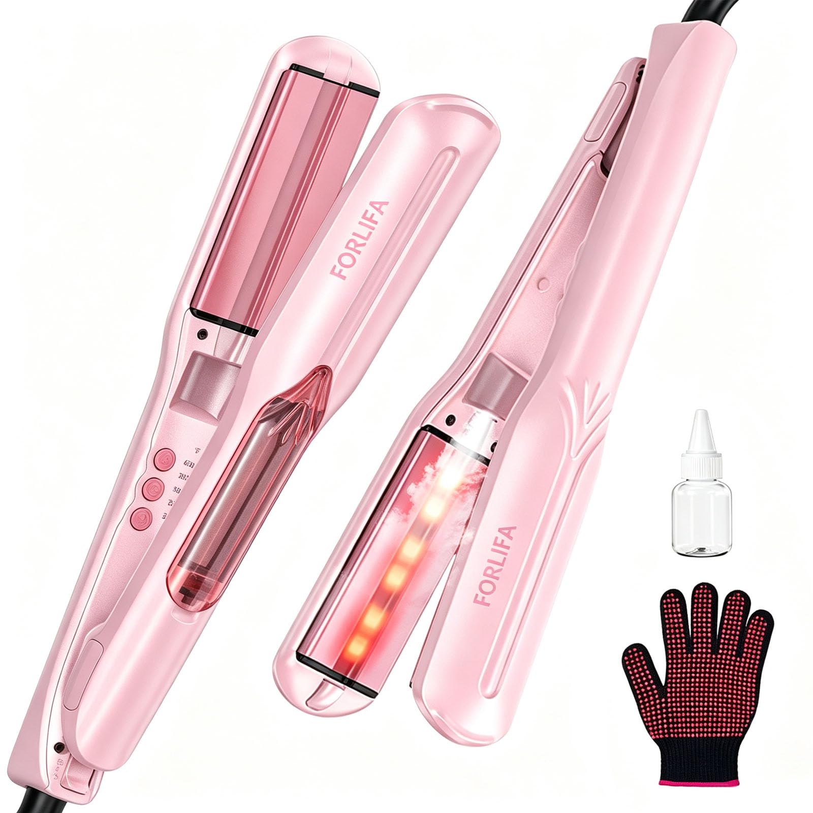 Steam Hair Straightener, 1.5'' Ceramic Flat Iron Hair Straightener for Women, 2-in-1 Straightener and Curler (with Infared), Nourish & Smooth, Reduce Hair Damage, Dual Voltage, Auto-Shut Off