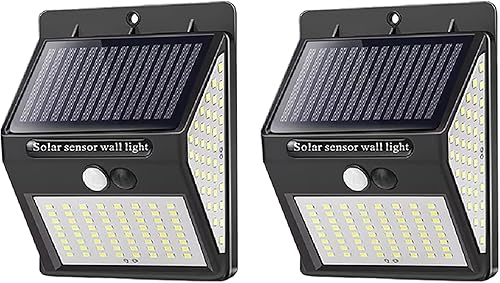 Luces solares para exteriores, 3 modos144 LED con sensor de movimiento solar, luces de seguridad inalámbricas IP65 impermeables con gran angular,