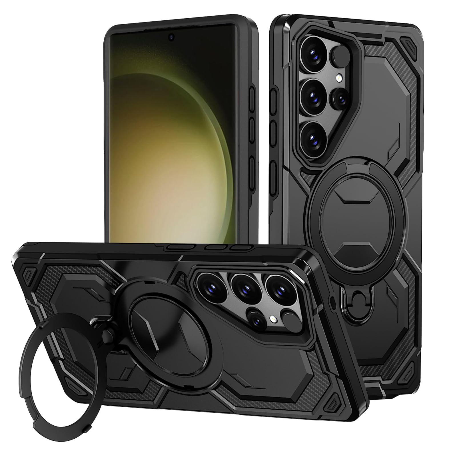 Hülle für Samsung Galaxy S23 Ultra Kompatibel mit MagSafe,Stoßfest Galaxy S23U Handyhülle mit Magnetischer Ständer Unsichtbarer Standring Kratzfeste Schutzhülle für Samsung S23 Ultra (Schwarz)