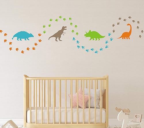 Miniatura 2 de Calcomanías de pared de dinosaurios, huellas de dinosaurios, calcomanías de pared de vinilo mate, decoración de pared para niños y bebés,