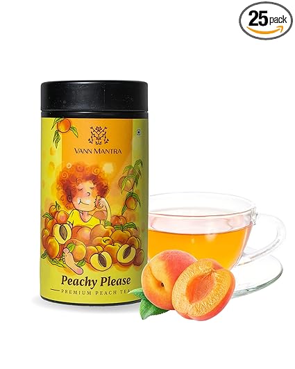 Peachy Please Herbal Green Tea Healthy Peach Fruit Flavored Refreshing Green Tea 25 Tea Bags, 37.5 Grams