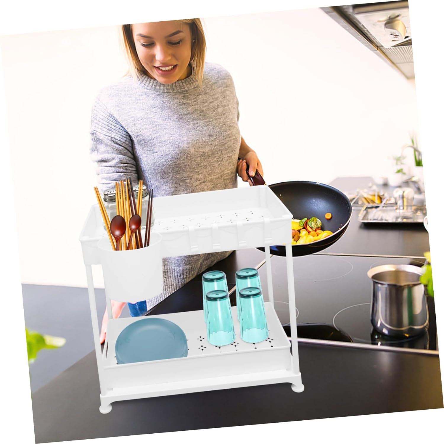 PRETYZOOM 1set under Counter Organizer Rack Pull-out Storage for Kitchen Bathroom Smooth Sliding Basket for Easy Access Space-saving for Cabinets and Sink Areas