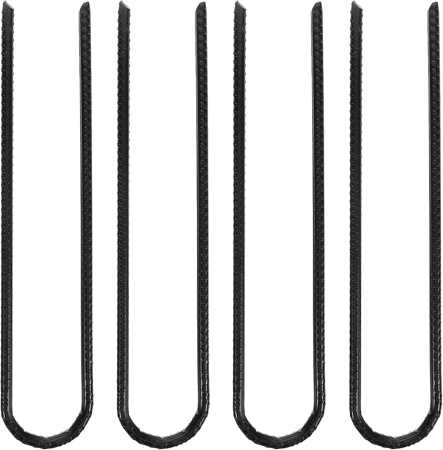 Amosfun 4 Pieces Heavy Duty U-Shaped Steel Landscape Stakes Tent Pegs 8x300mm Black Ground Anchors for Camping, Gardening, Tarpaulin, and Irrigation Tubing Stabilizing