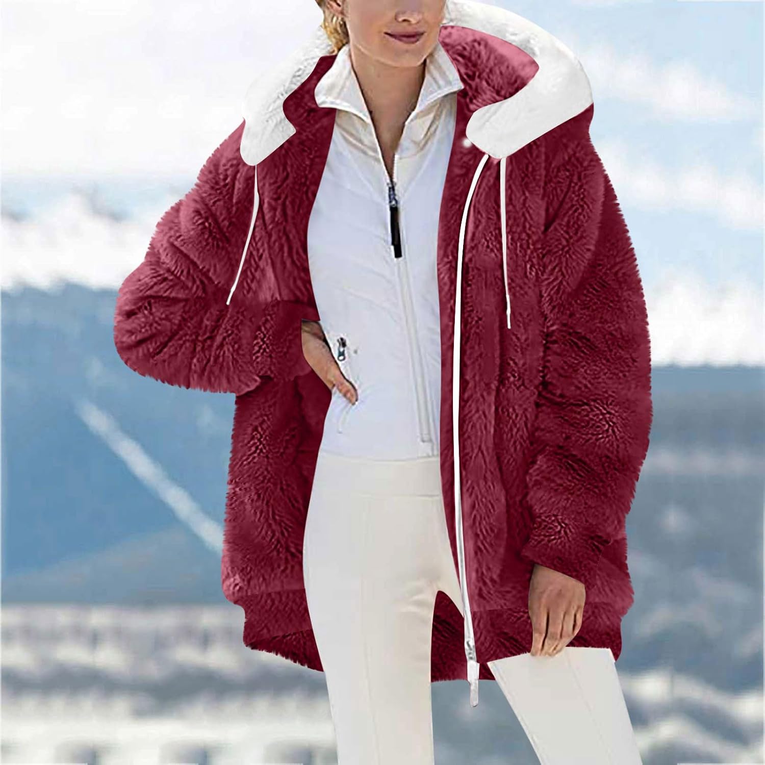 Winter Coats for Women Fleece Zip Up Hoodie Fuzzy Warm Jacket Casual Sherpa Jackets Soft Outwear with Pockets