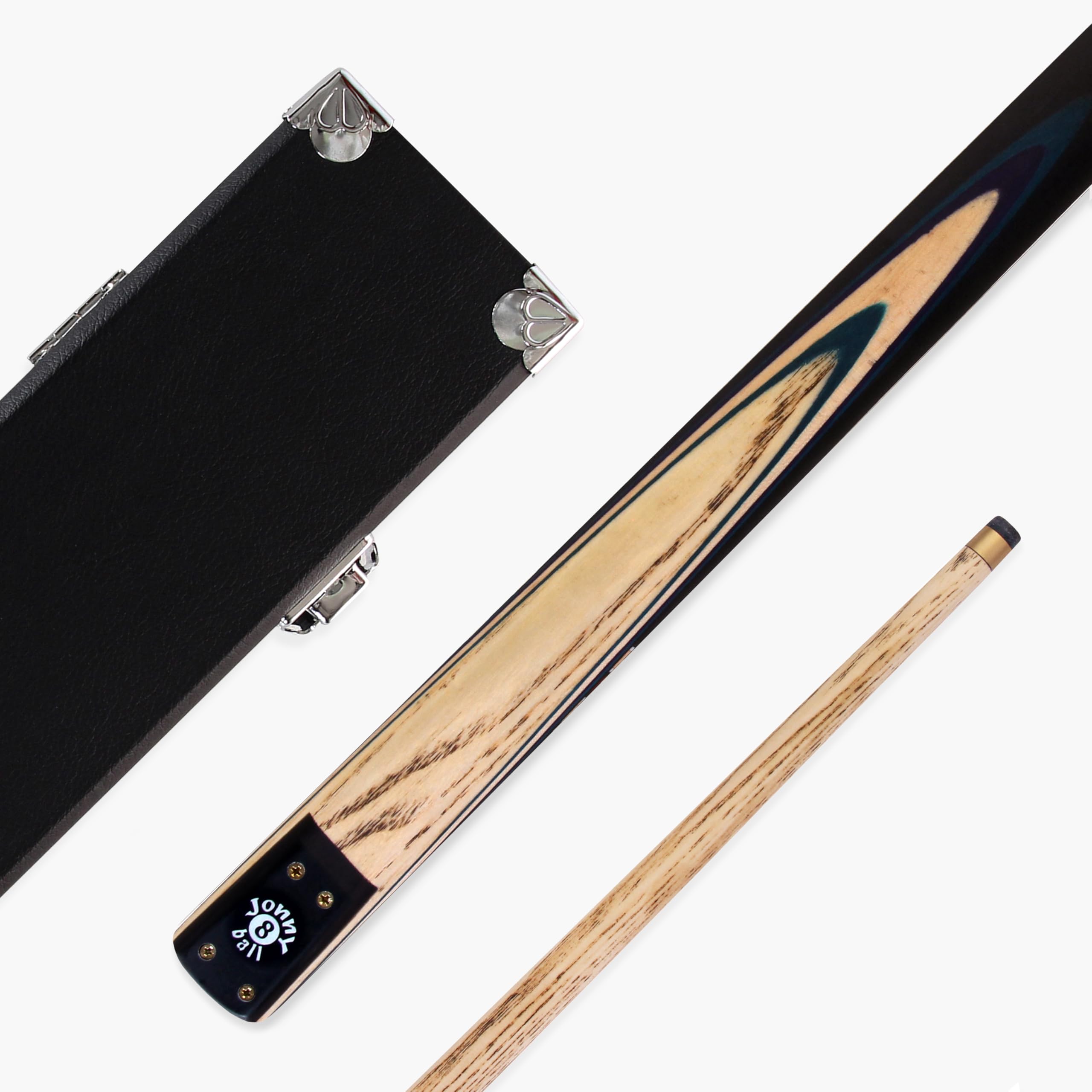 Traditional 3 Piece Adjustable Snooker Pool Cue - 9mm Tip (Green Half Moon)