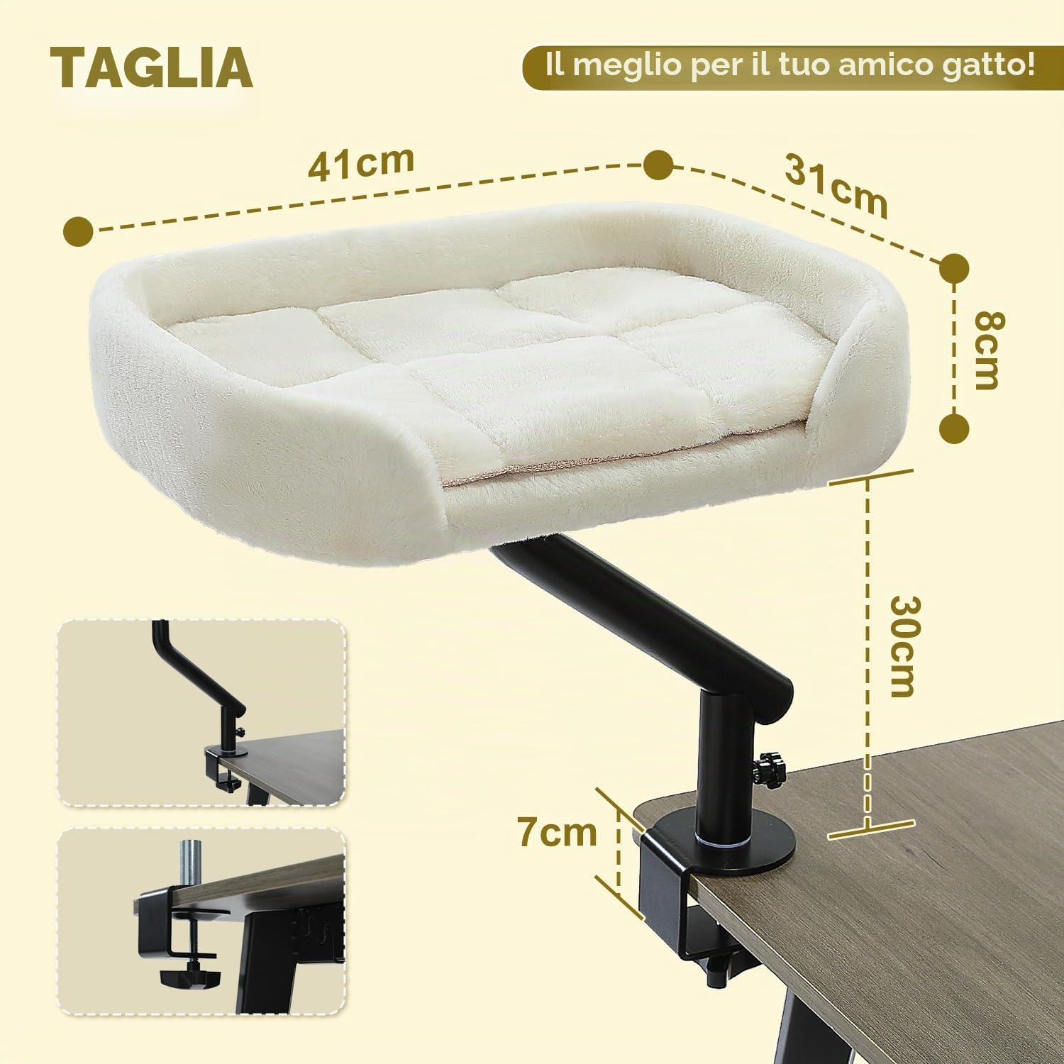 PAWZ Road Letto per gatti da ufficio con palla in peluche interattivo, cestino per letto girevole a 360°, amaca per gatti da graffiare, supporta fino a 22,5 kg, beige