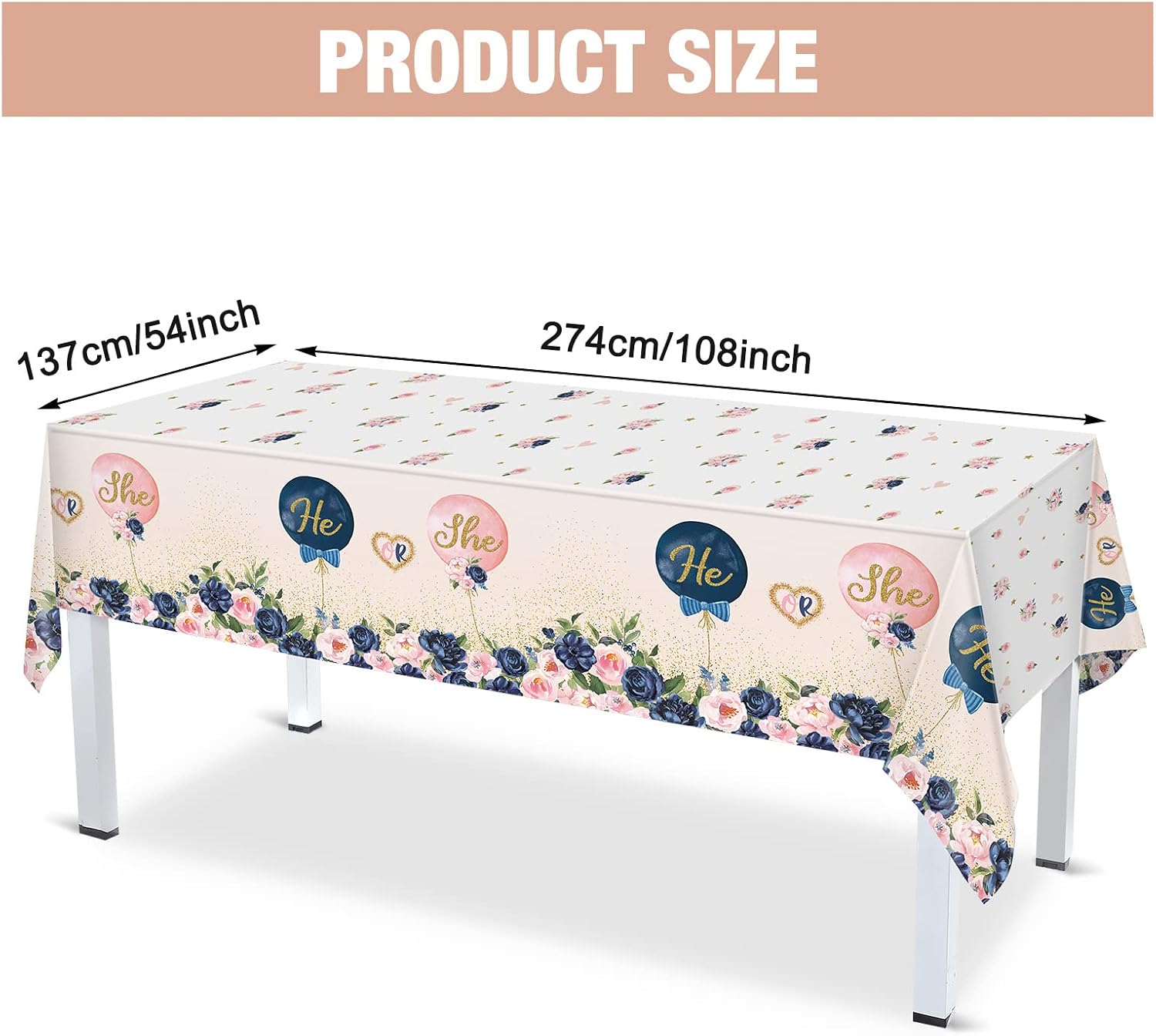 Breling 3 Pack Gender Reveal Tablecloths Plastic Disposable He or She Party Supplies Table Cover, Gender Reveal Party Decorations for Boy or Girl Baby Shower, 54 x 108 Inch
