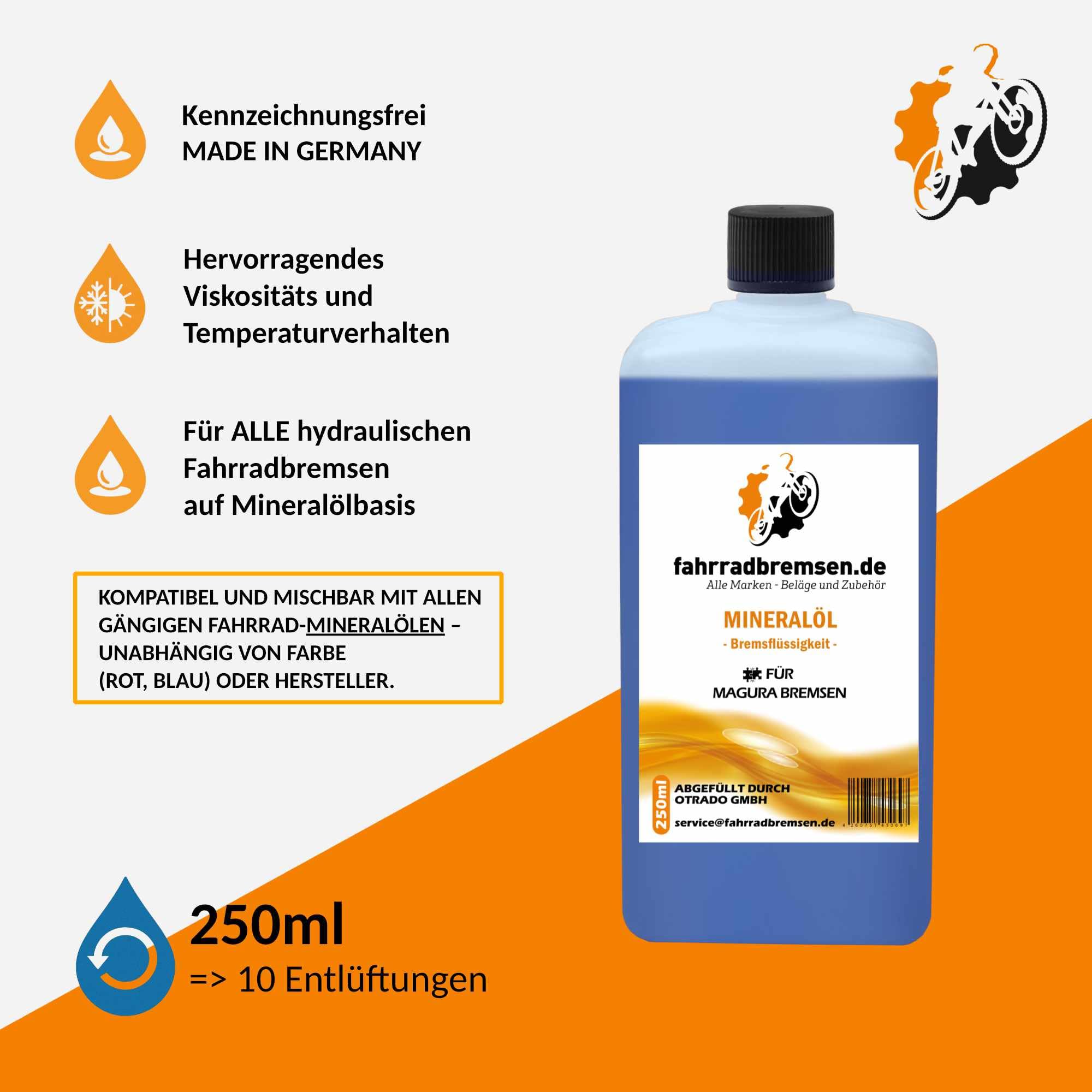 Entlüftungskit passend für alle Magura hydraulische Scheibenbremsen | Fahrrad Bremsen Service Kit Entlüftungsset mit Schritt für Schritt Anleitung für entlüften der Fahrradbremse 250ml Öl