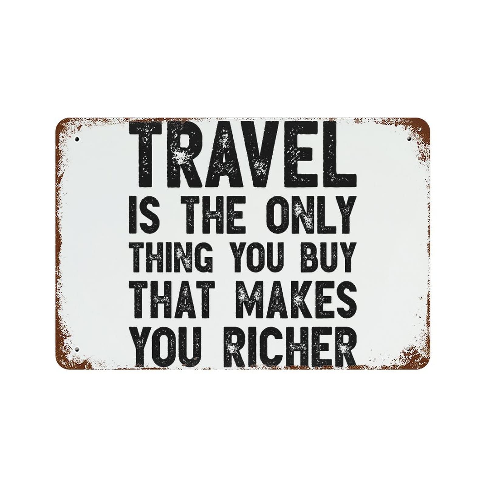 Plaque en métal Travel Is déco rétro vintage de 30x45 cm