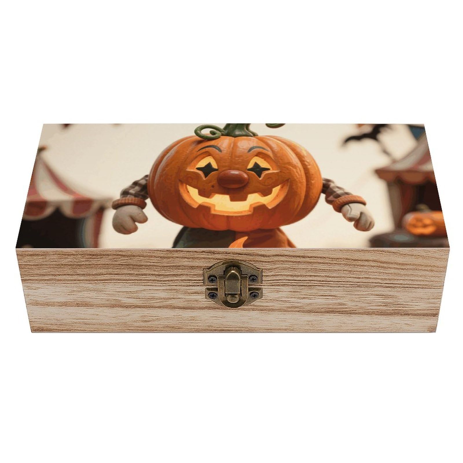 FodPand Decorative Keepsake Box Wooden Storage Boxes with Hinged Lid Handmade Clown & Mini Pumpkins Wood Organizer Memory Treasure Box for Jewelry Craft Card Photo Storage Wedding Bridal Shower Gifts