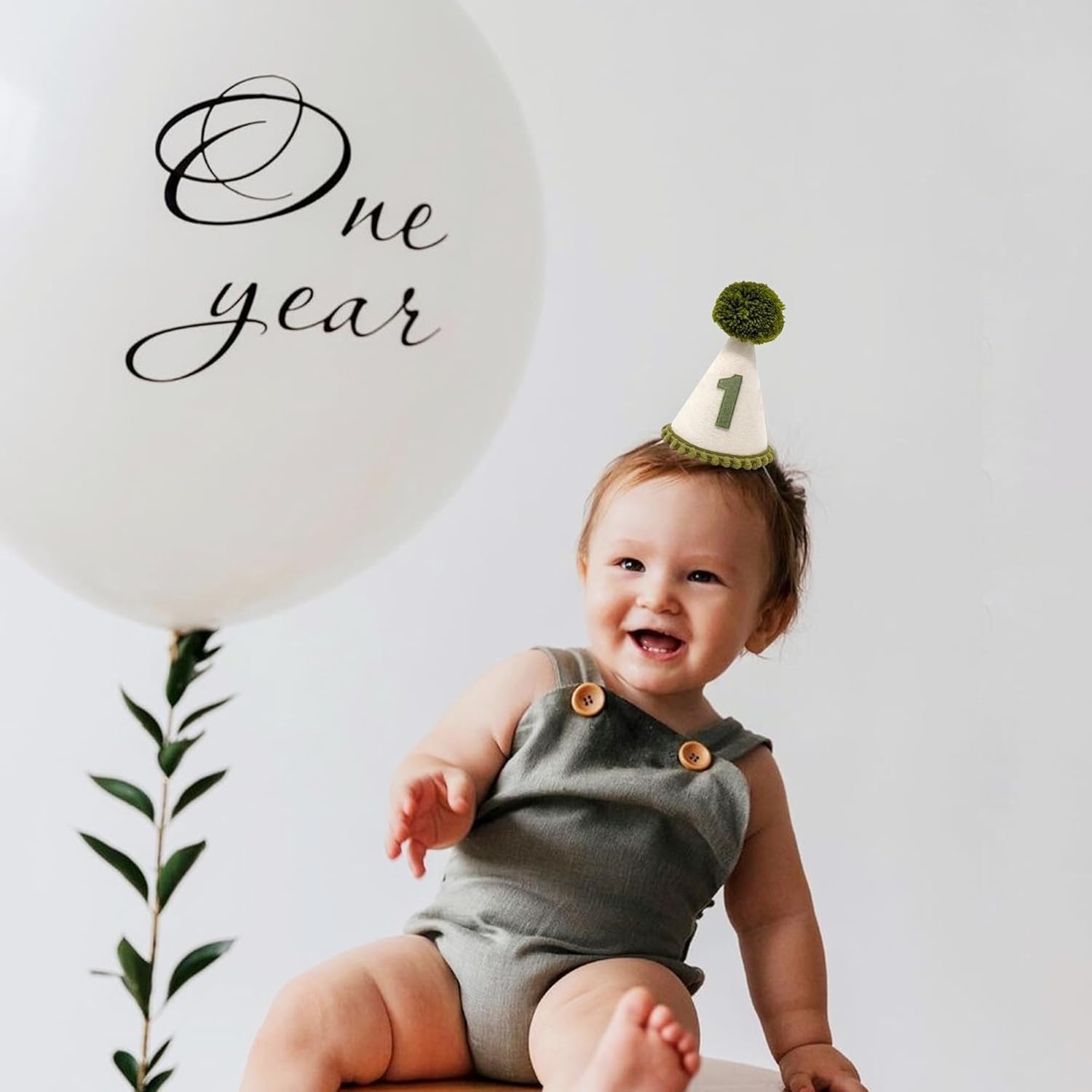 First Birthday Hat for Baby Boy, 1st Birthday Hat with Green Pompom, Baby Party Crown for Boys Girls Wild One Party Decorations, Smash Cake and Photo Props - Image 7