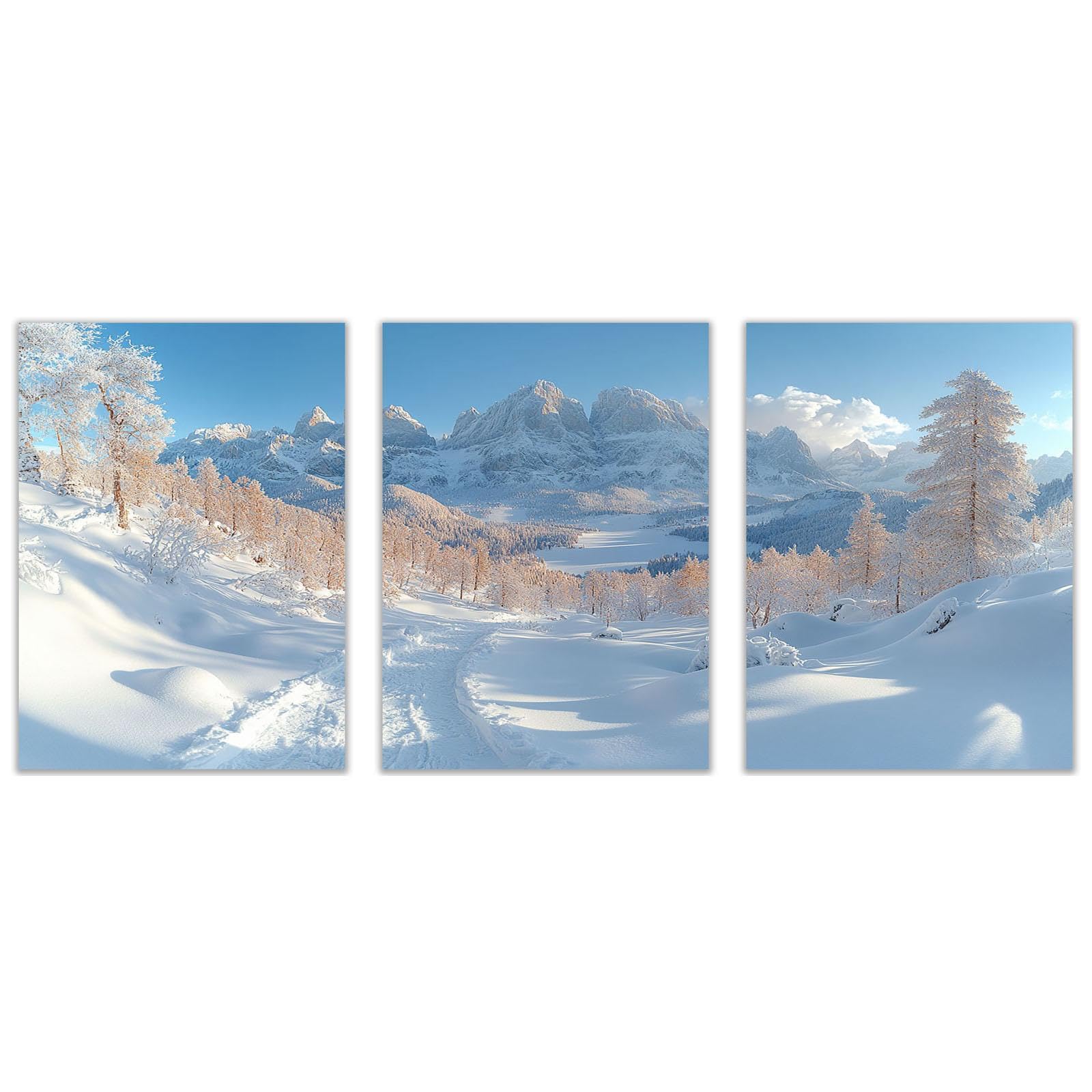 WQBQKKX Grau, weiß 3er Set Wandbilder XXL Wald, Minimalistischer Bergschnee Modern Schlafzimmer Querformat Groß Leinwandbilder Leinwandbild Wandbild Wand Bild-70x100cmx3 Ungerahmt