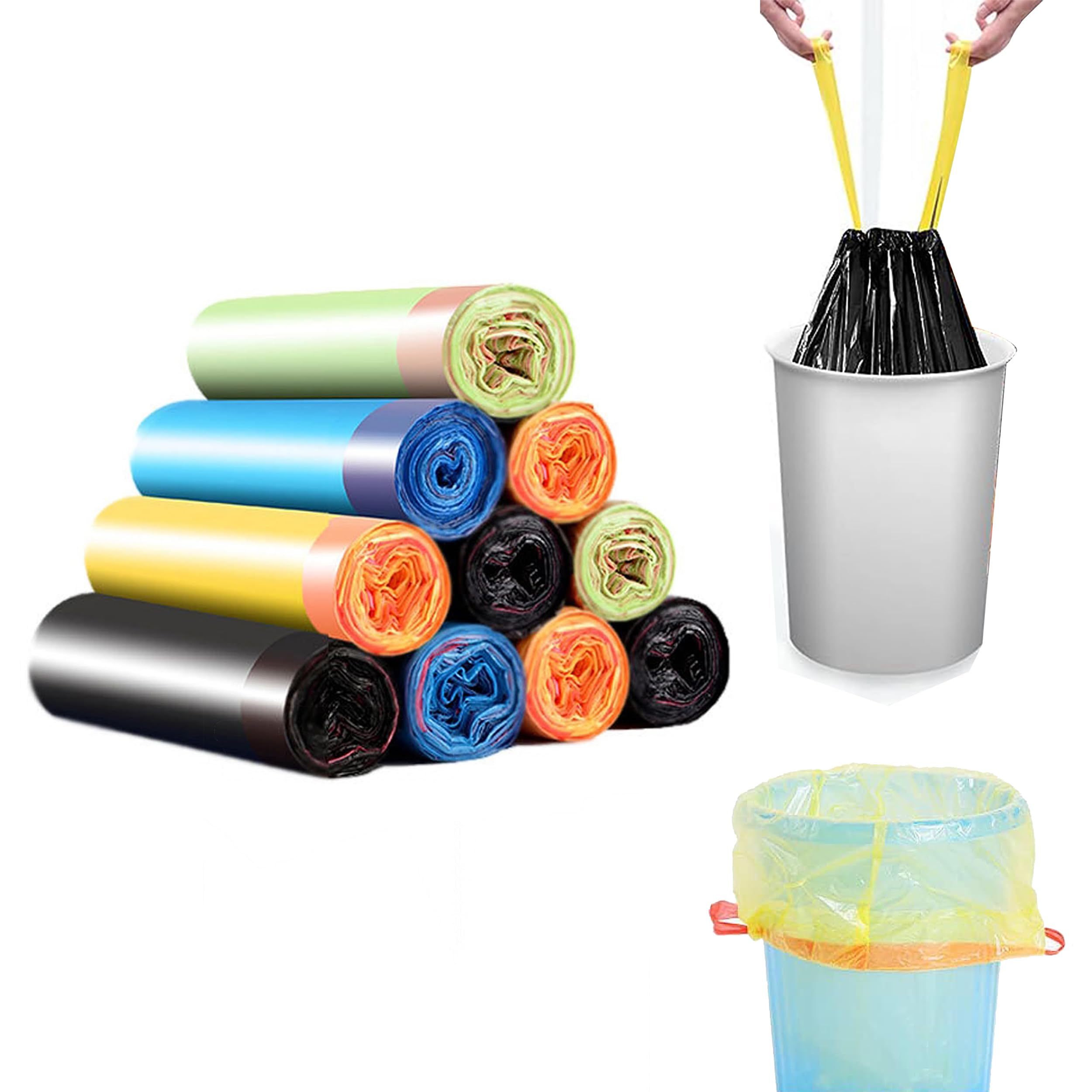 Yindella Drawstring Garbage Bags (Medium) Size 19 x 21 Inches|10 Rolls|150  Bags |45Cmx50Cm Portable Automatic Closure Disposable Dustbin Trash Plastic