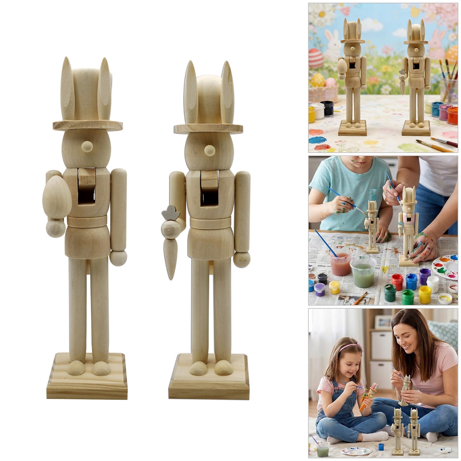Casse-Noisette en Bois Bois Non Peint Lapins de Pâques Inachevés Casse-Noisette Figurines Décors pour Bricolage Artisanat Ornement Décoration Peignez Vos Propres Soldats en Bois