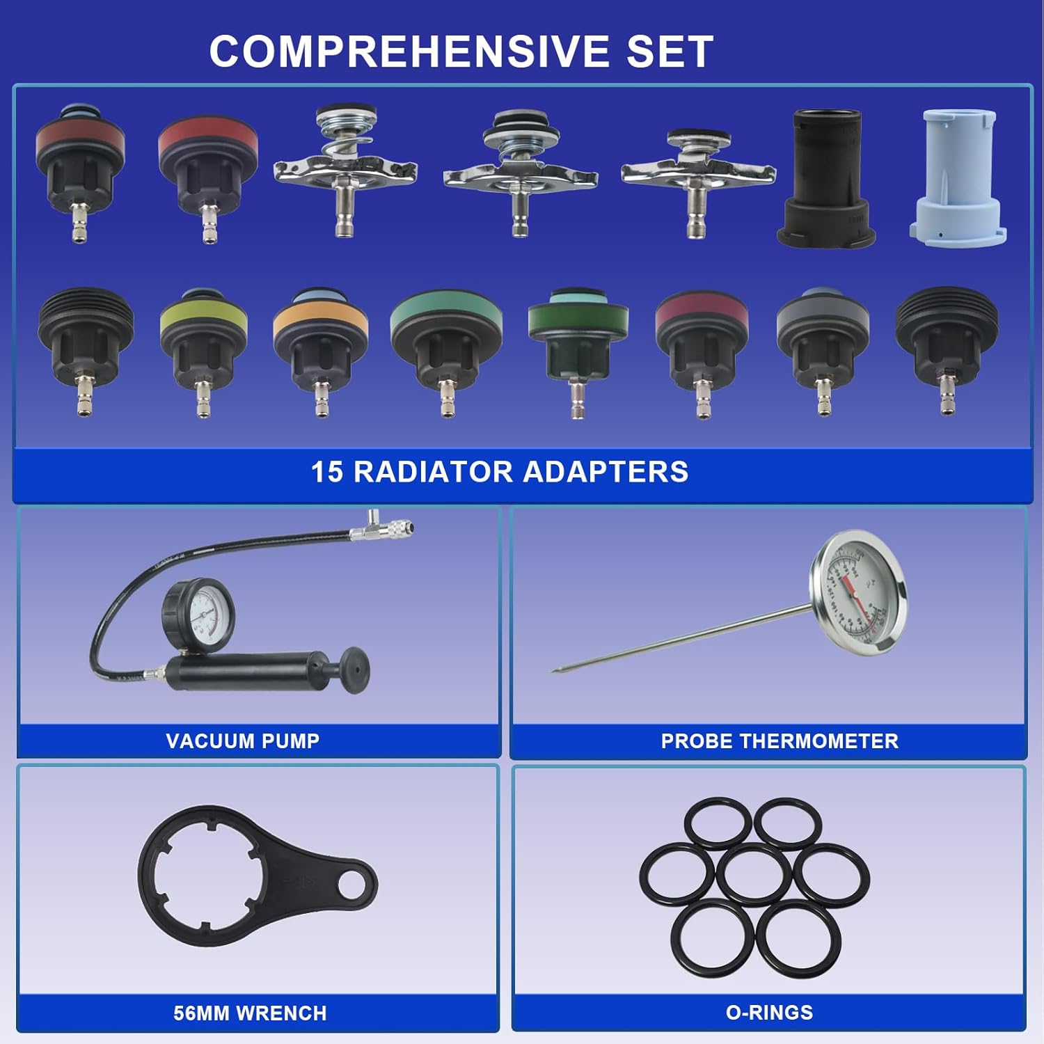 18 Pcs Universal Radiator Pressure Tester Kit,Coolant Pressure Tester kit with 13 Radiator Adapters,Precise Coolant Leak Detector for All Vehicle Cooling System