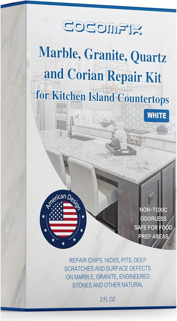 Quartz Countertop Chip Repair Kit(White), Marble and Granite Repair to Fix Nicks, Chips or