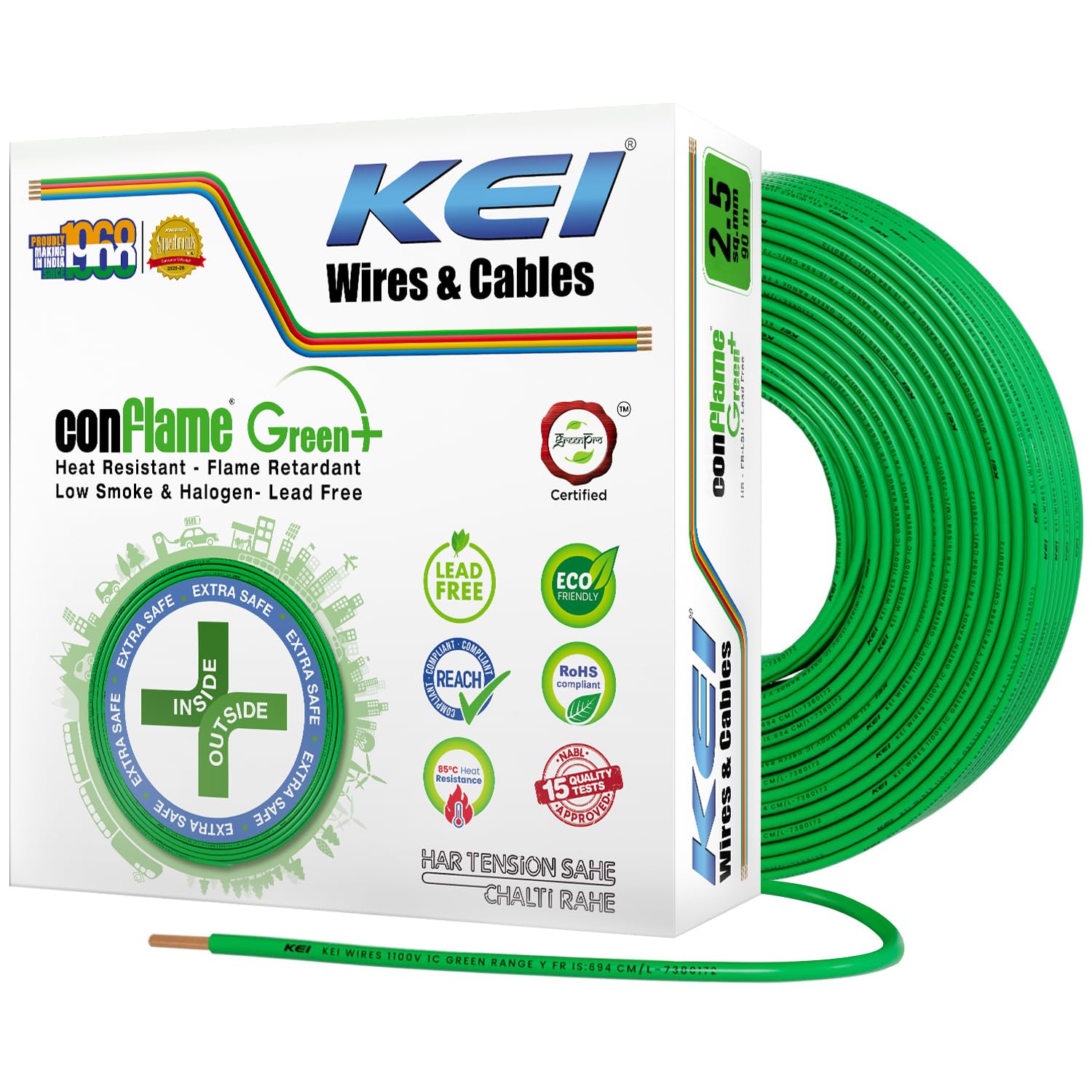 KEI CONFLAME GREEN PLUS 2.5 sqmm 1 Core, 99.97% Pure Copper