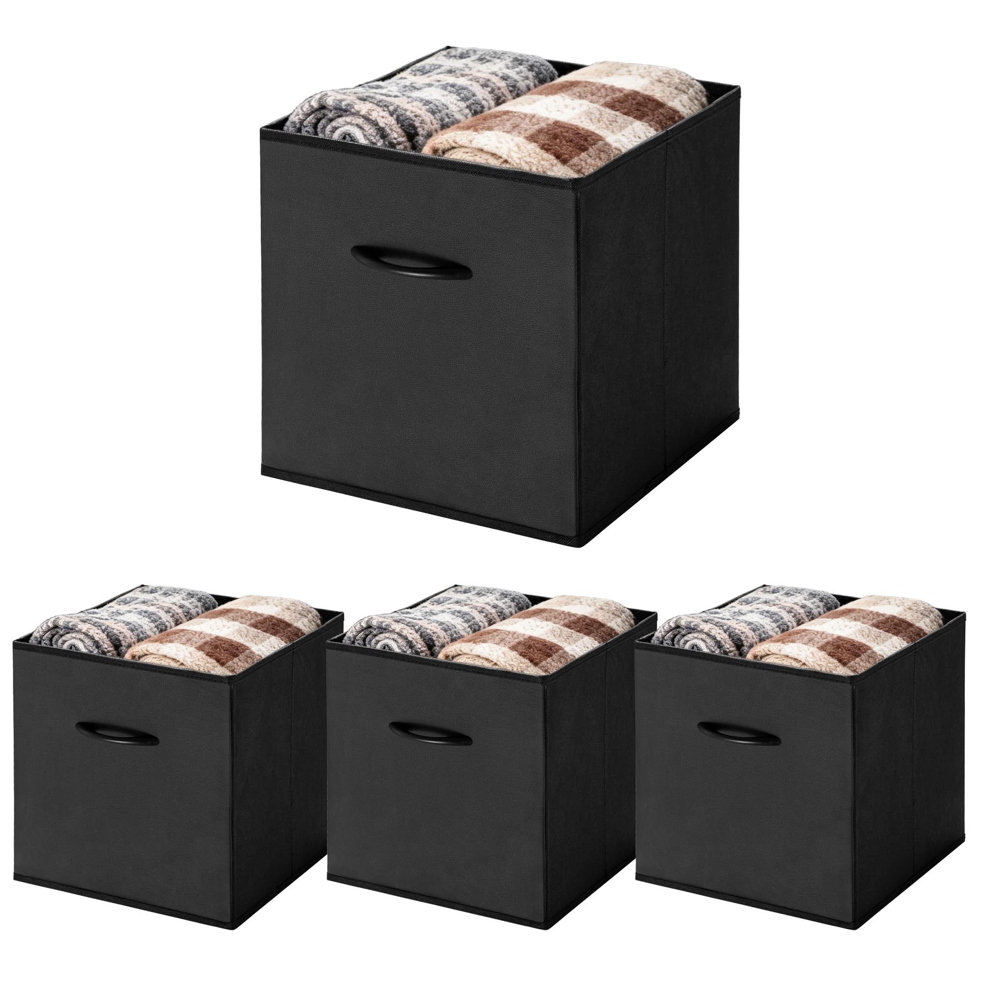 Photo 1 of ***STOCK PHOTO FOR REFERENCE ONLY***WUIKE Black Storage Cubes, 13-Inch Faux Leather Front Bins, 4-Pack