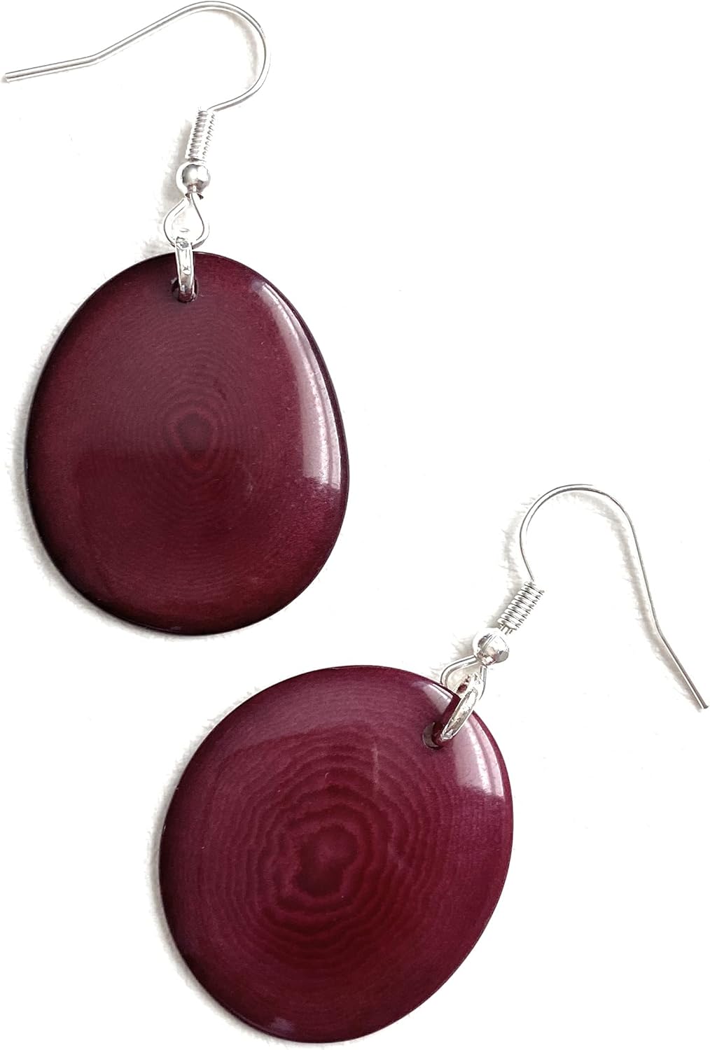 Tagua slice earrings in burgundyTAG272, organic dangle earrings, tagua nut jewelry in Wine