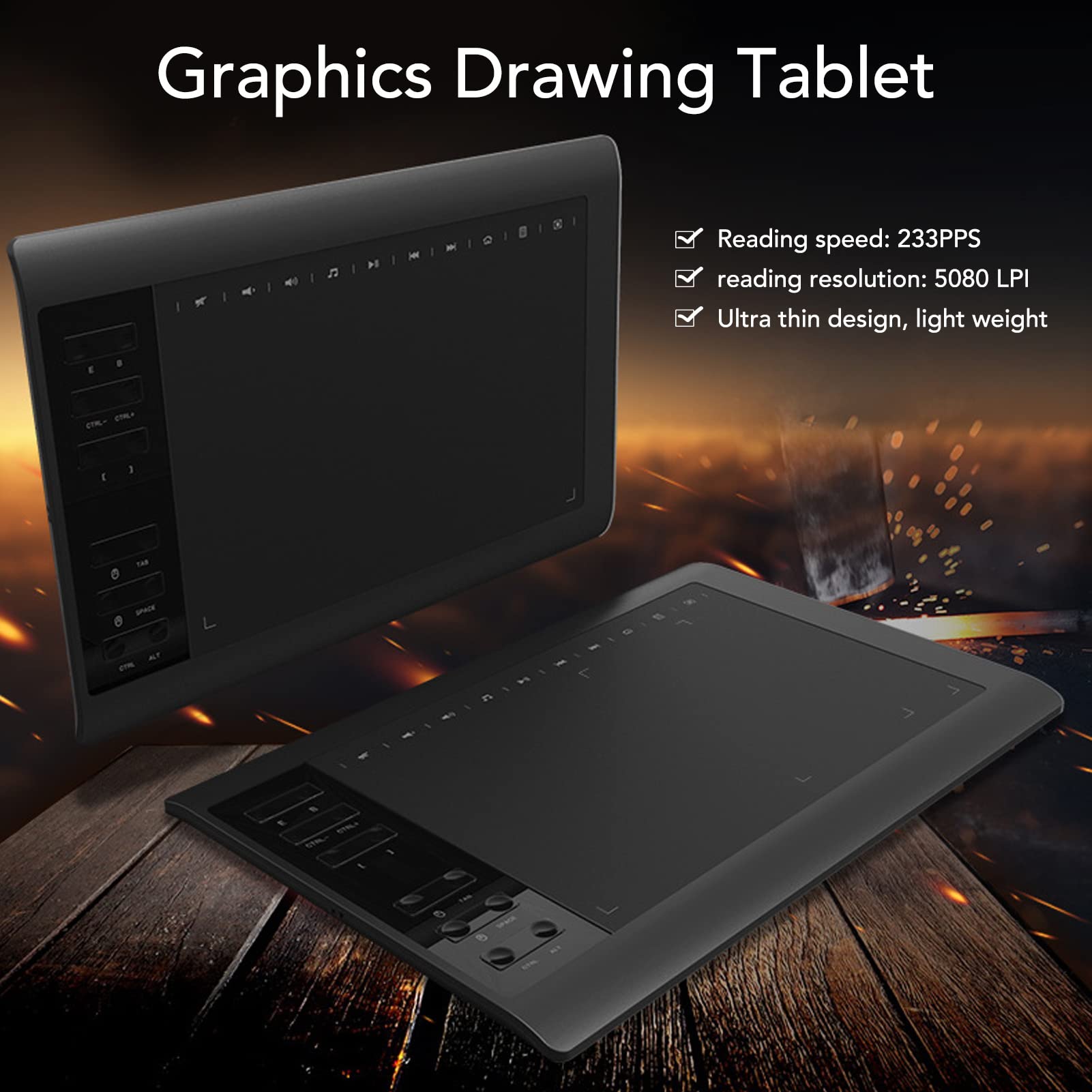 Tableta Gráfica de Dibujo, 10x6 Pulgadas, 12 Teclas de Acceso Directo Físico, Tableta Gráfica de Interfaz USB de 8192 Niveles para Pintura, Diseño, Boceto de Creación de Arte(Negro)