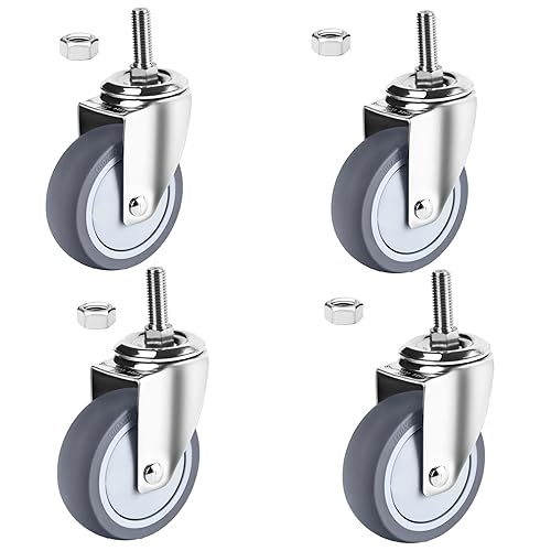 Miniatura 14 de Ruedas giratorias de acero inoxidable de 4 pulgadas para trabajo pesado, ruedas de vástago roscado de 1/2"-13x1-1/2 con freno lateral, resistentes a