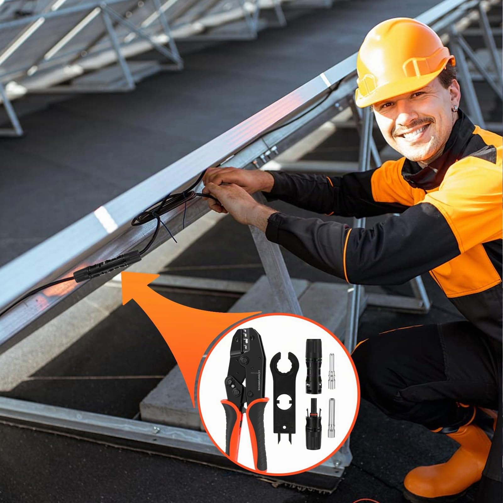 Juego de Crimpadora Solar para Cable Fotovoltaico 10 mm² con Adaptadores y Conectores Macho/Hembra