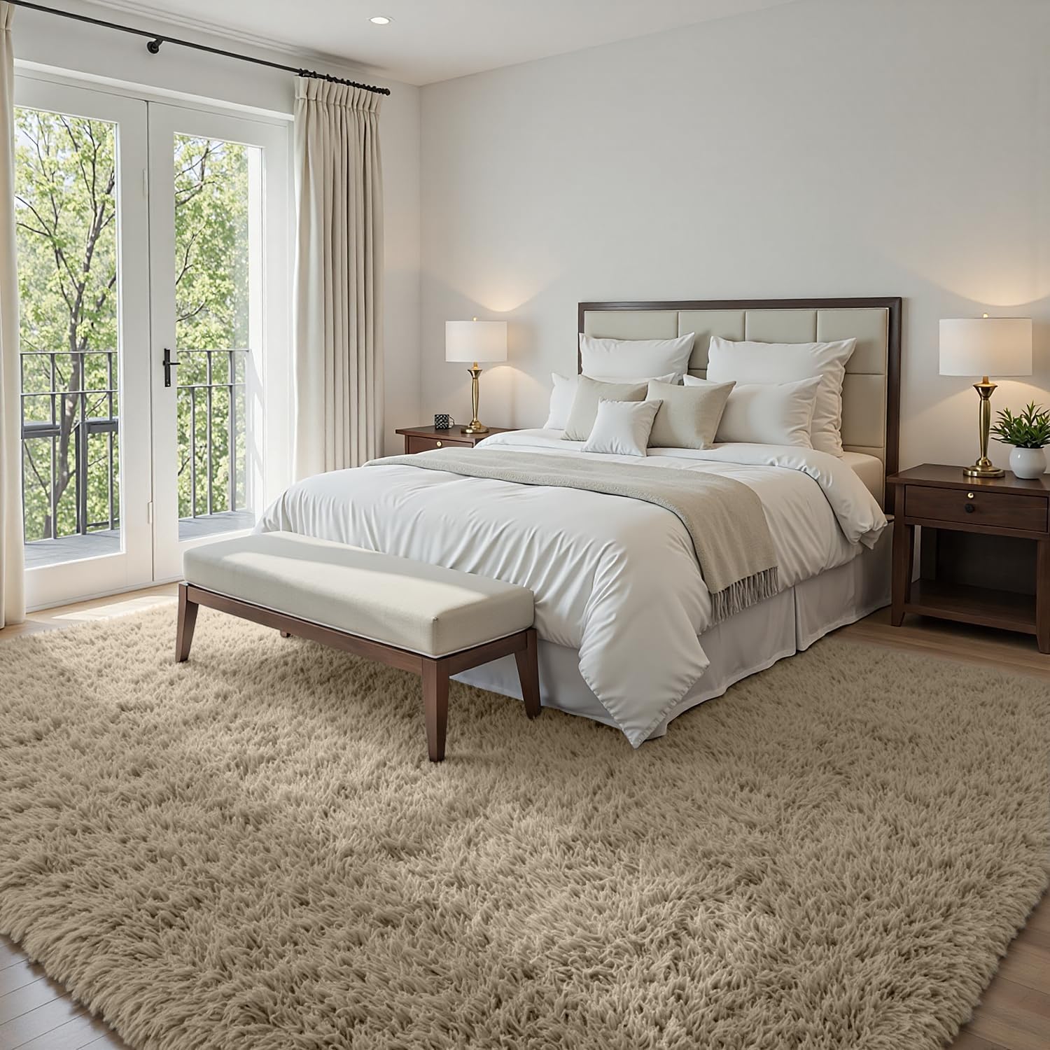 5x8 area rugs for living room: soft fluffy shag gray camel rugs for bedroom, non slip large fuzzy plush rug indoor floor carpet for nursery kids boys girls room, dorms, playroom, modern home decor gray camel 5' x 8' (rectangular)