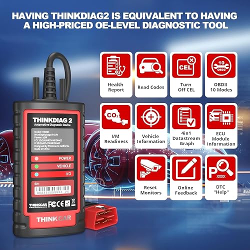 thinkcar OBD2 Diagnostic Tool,ThinkDiag 2 OBD2 Scanner Bluetooth 5.0 for iOS & Android, All System & 15+ Reset Functions, Car Diagnostic Tool with CAN-FD Protocol, AutoVIN, Active Test, ECU Coding - 7