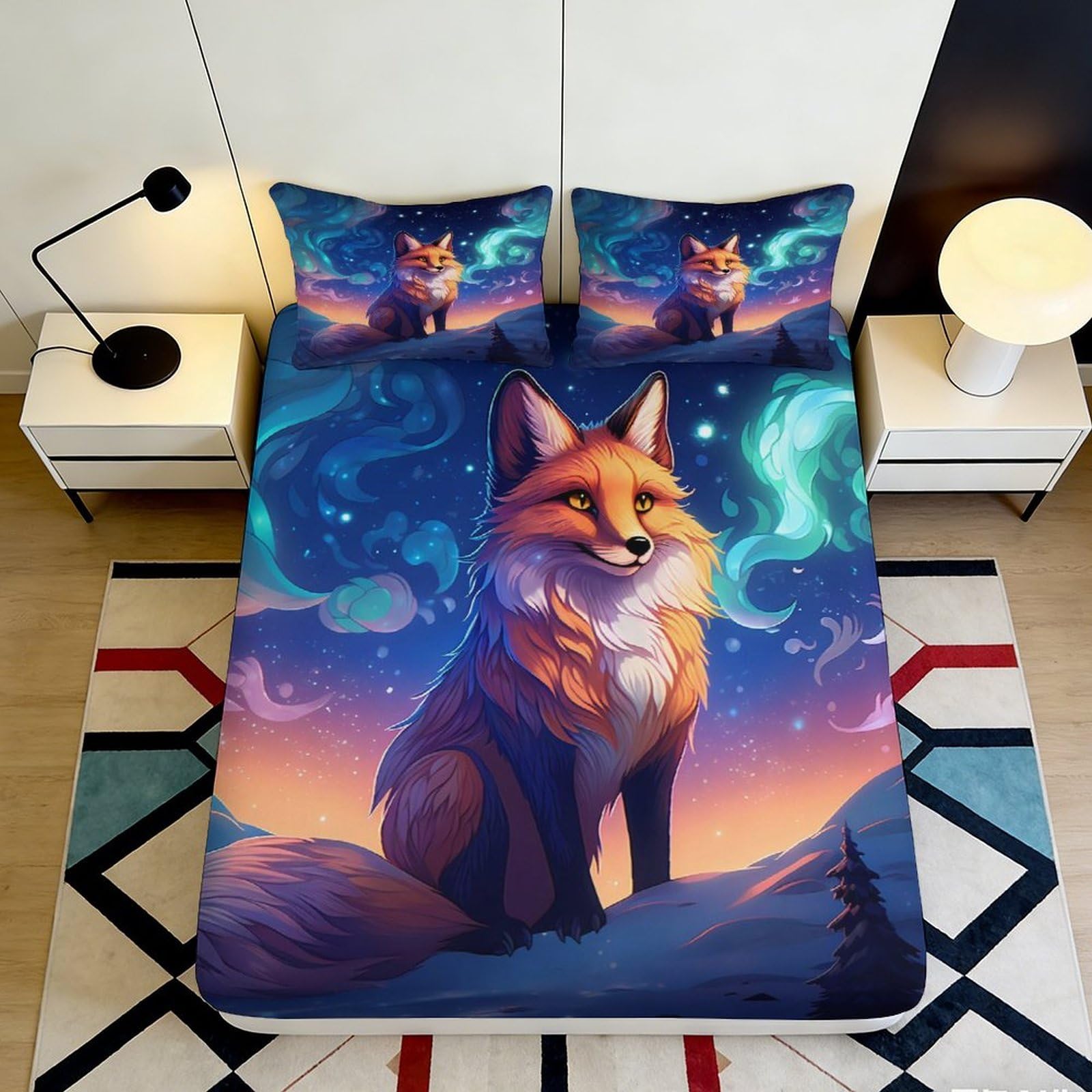 Uynsixtme Style-8 3D Printed Fox Fitted Sheet Microfiber Elastic Hem For Bedroom Non-Slip Fox Mattress Fitted Cover Washable 90X200x25cm