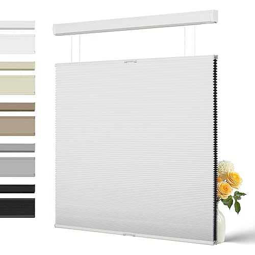 BERISSA Top Down Bottom Up Blackout Cellular Shades,Free-Stop Cordless Honeycomb Blinds for Windows,Window Blinds with Thermal Insulated UV Protection. Easy to Install. White. Custom Size